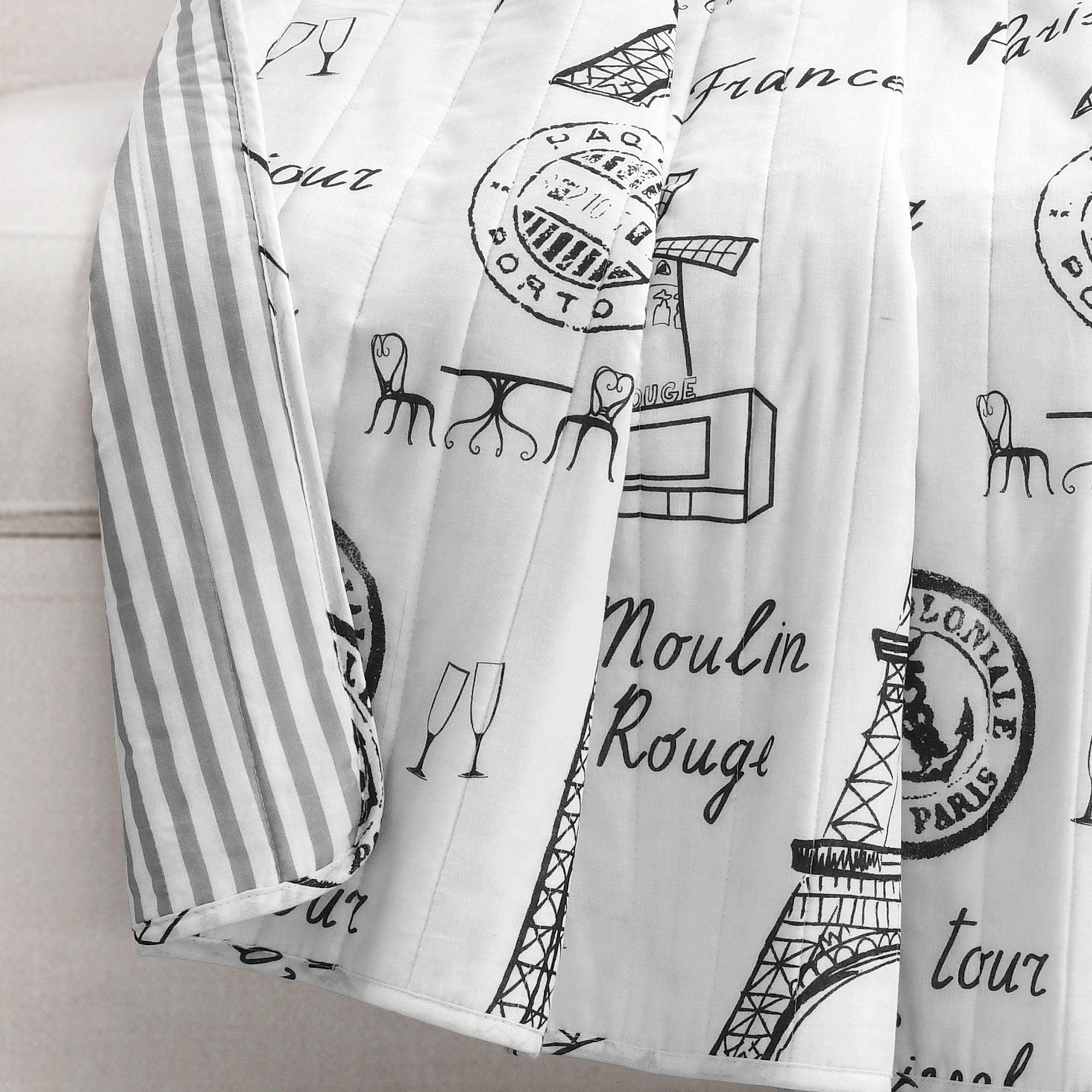 Paris Bonjour Reversible Cotton Throw