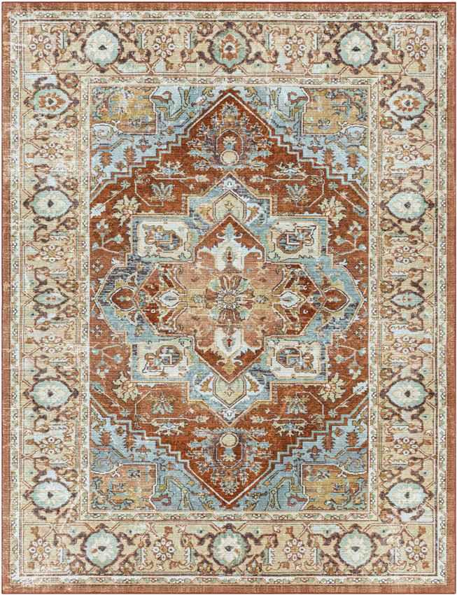 Pingree Grove Traditional Burnt Orange Washable Area Rug