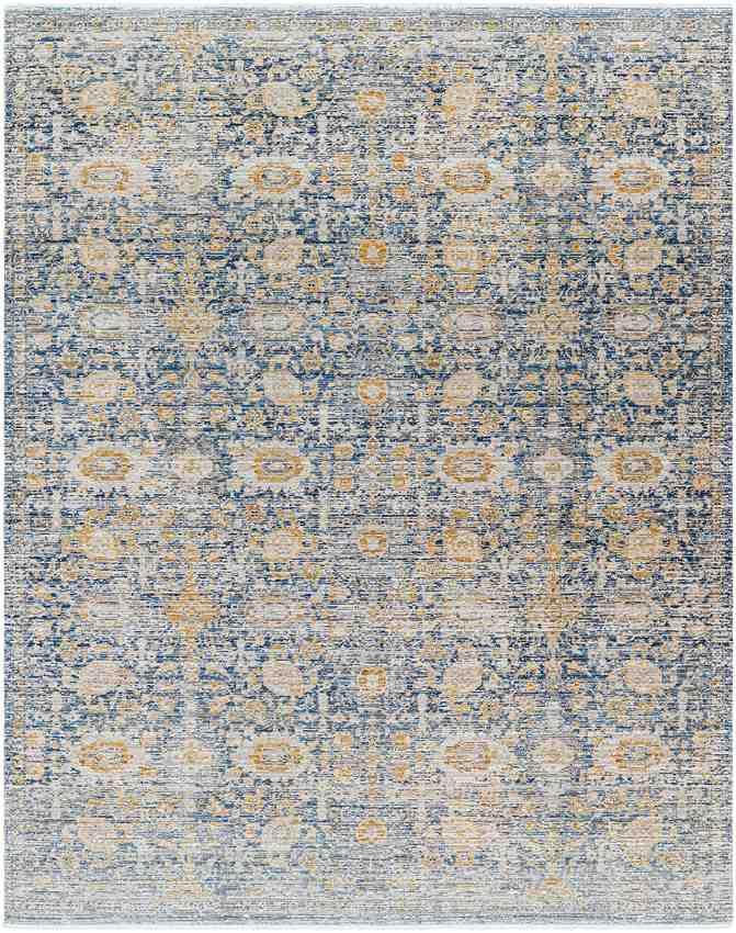 Prentiss Traditional Denim/Sunflower Washable Area Rug