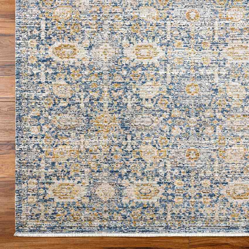 Prentiss Traditional Denim/Sunflower Washable Area Rug