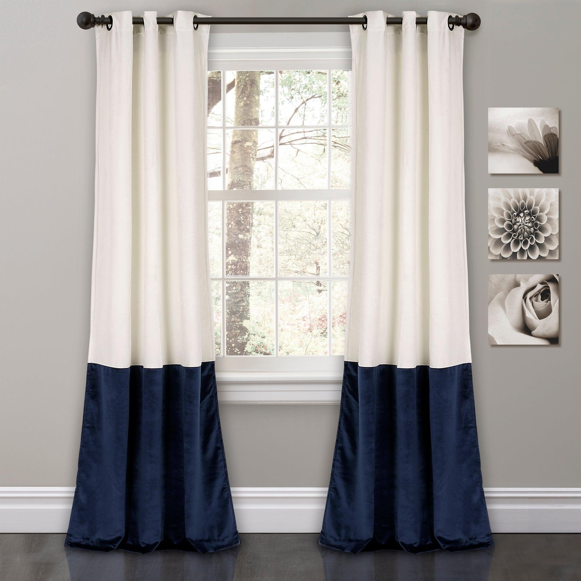 Prima Velvet Color Block Room Darkening Window Curtain Panel Set