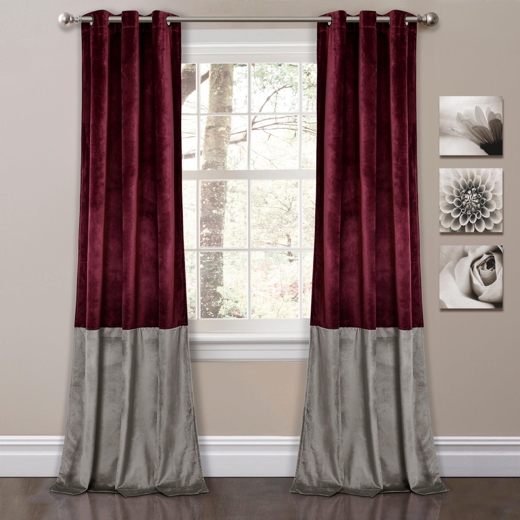 Prima Velvet Color Block Room Darkening Window Curtain Panel Set