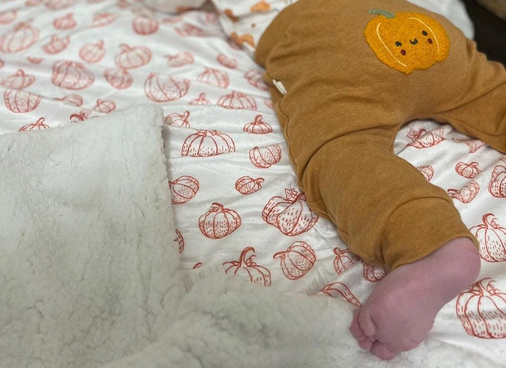 Pumpkin Drawing Sherpa Baby Blanket