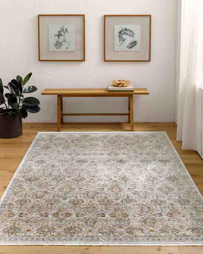 Radha Traditional Dark Olive/Ivory Washable Area Rug