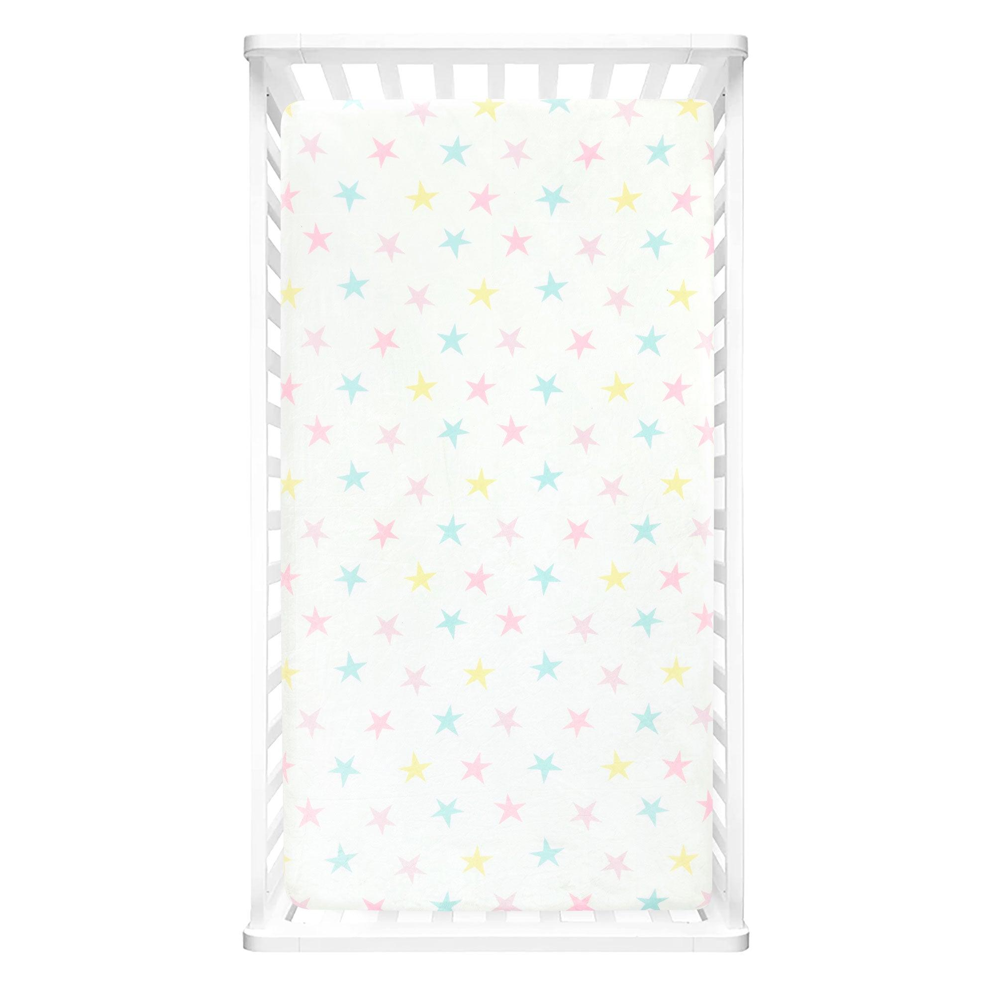 Rainbow All Over Stars Soft & Plush Fitted Crib Sheet