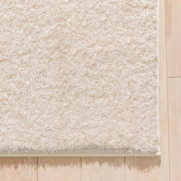 Rainbow Chroma Glam Solid Beige Multi-Textured Shimmer Pile Shag Area Rug 5x8 ft