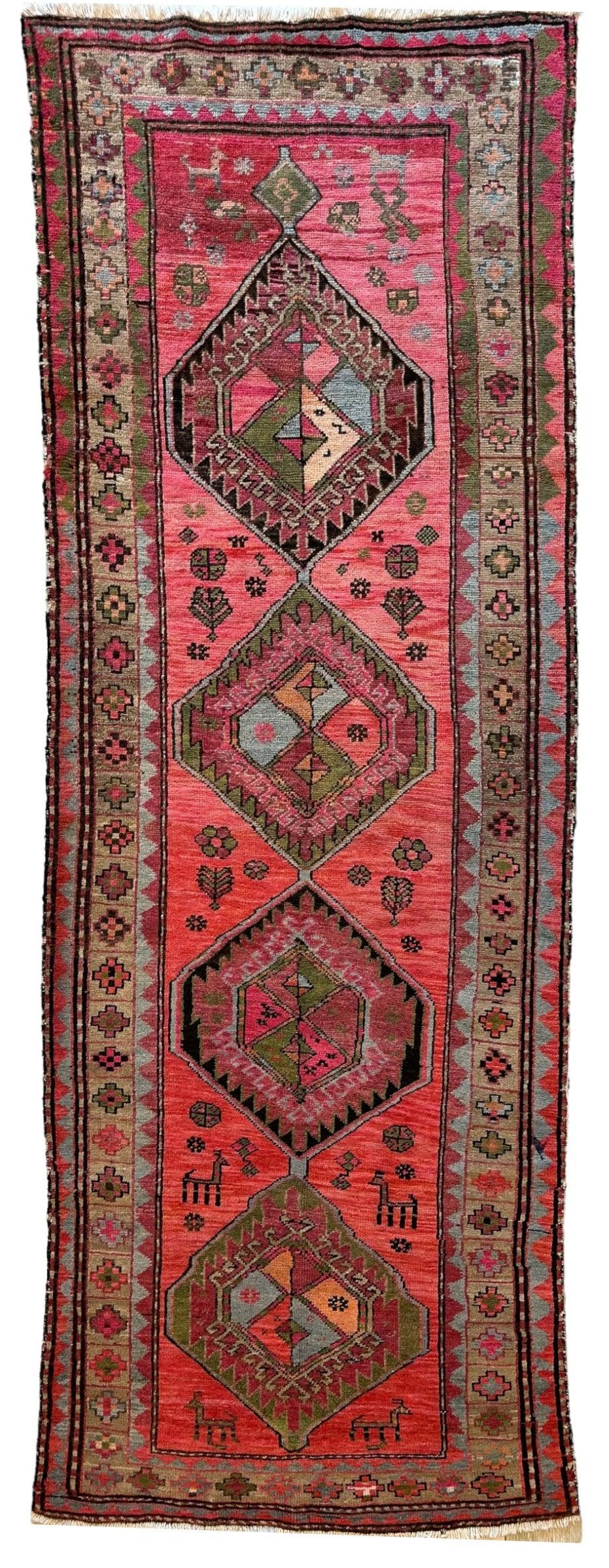 Rare Antique Handmade Caucasian Runner Rug 3’7" x 9’2"