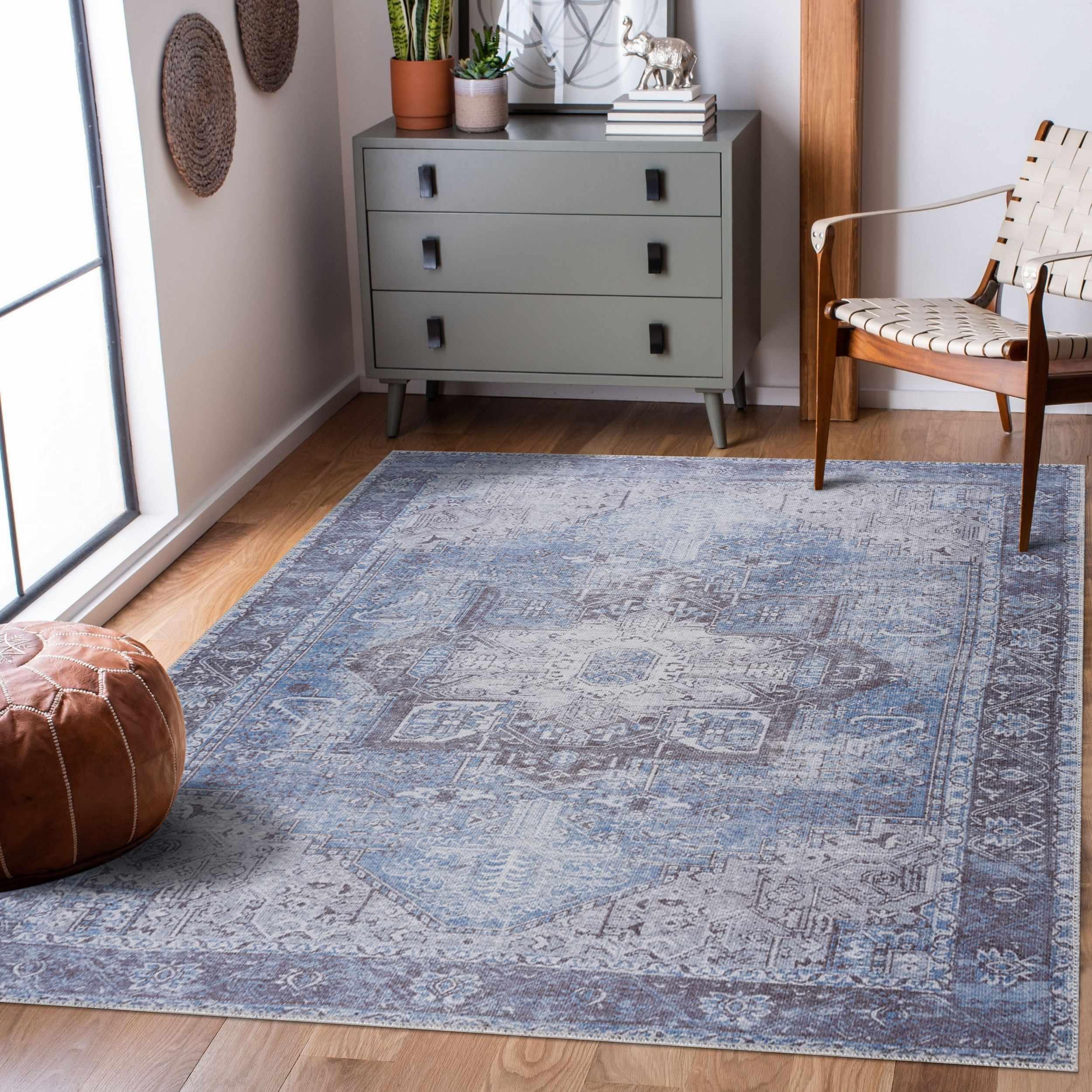 Rosman Blue Washable Area Rug