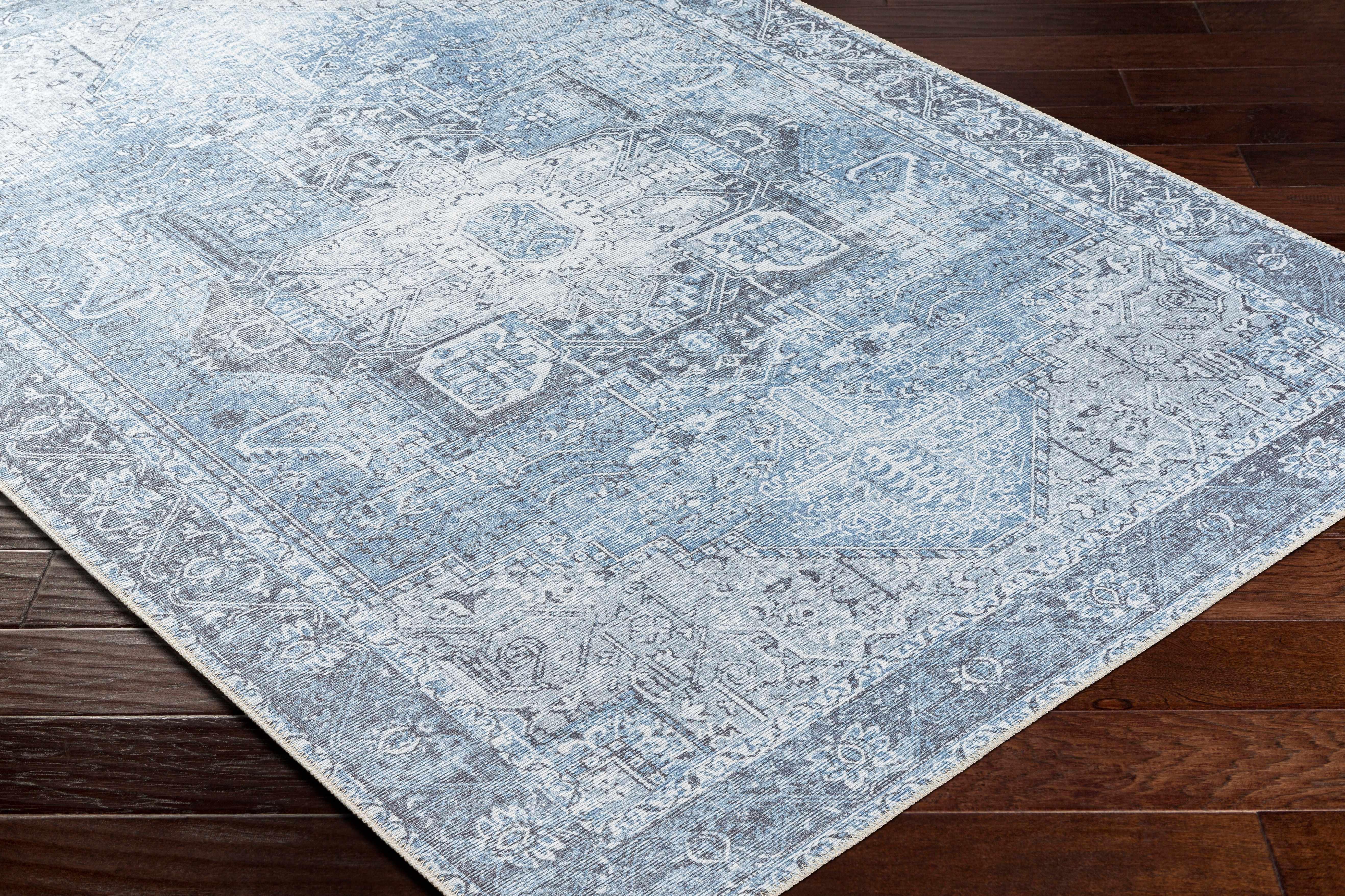 Rosman Blue Washable Area Rug