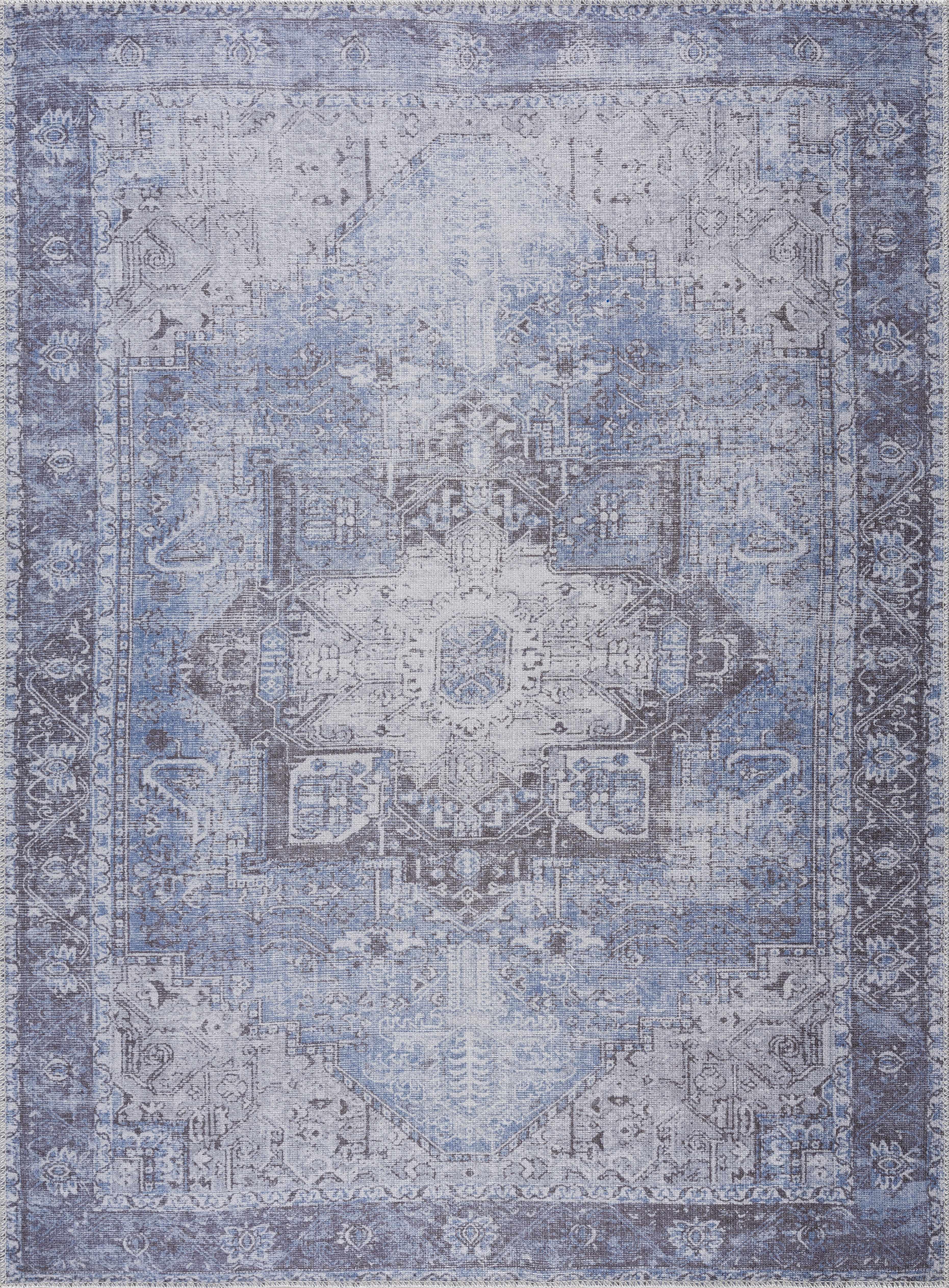 Rosman Blue Washable Area Rug