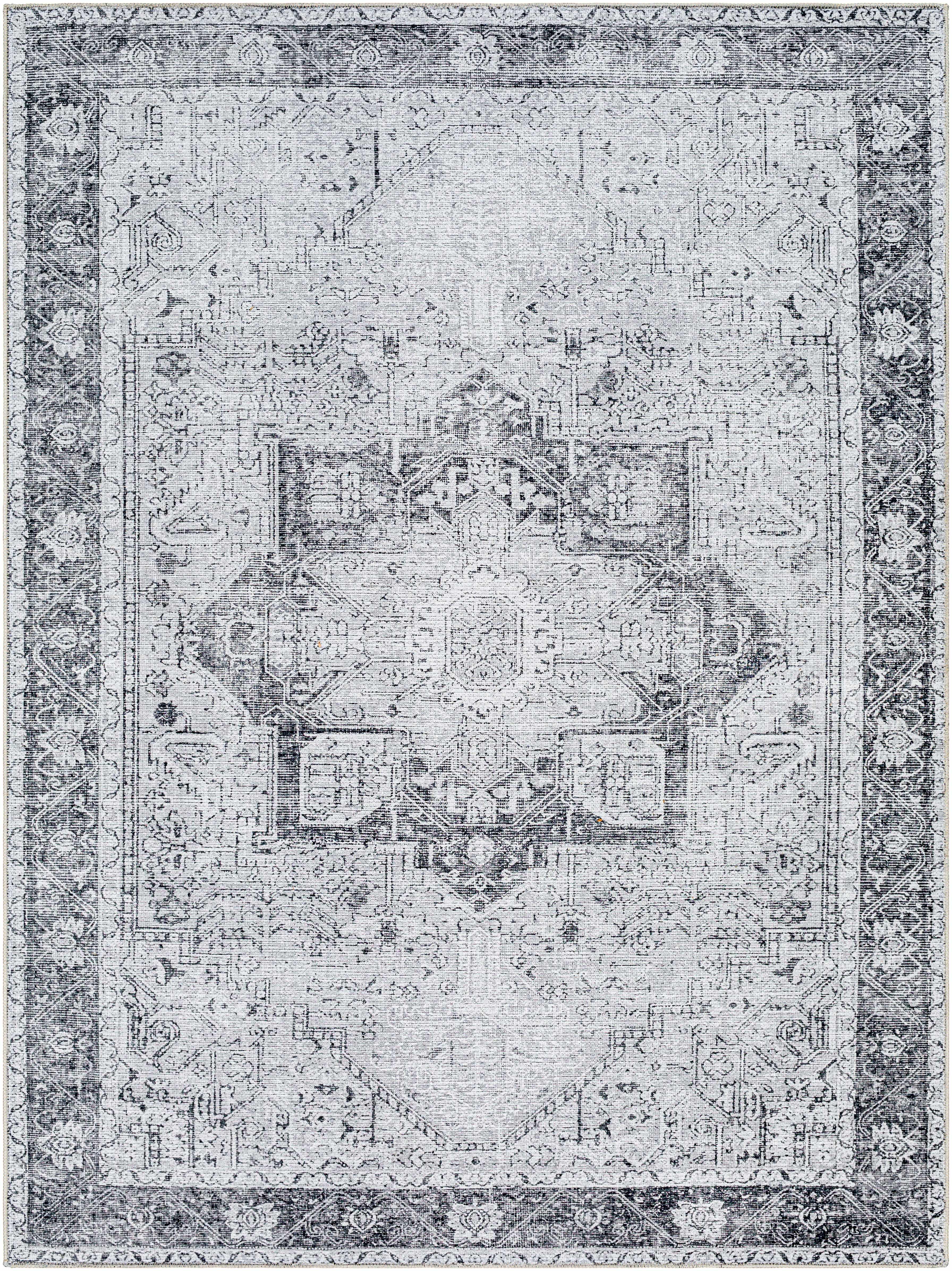 Rosman Gray Washable Area Rug