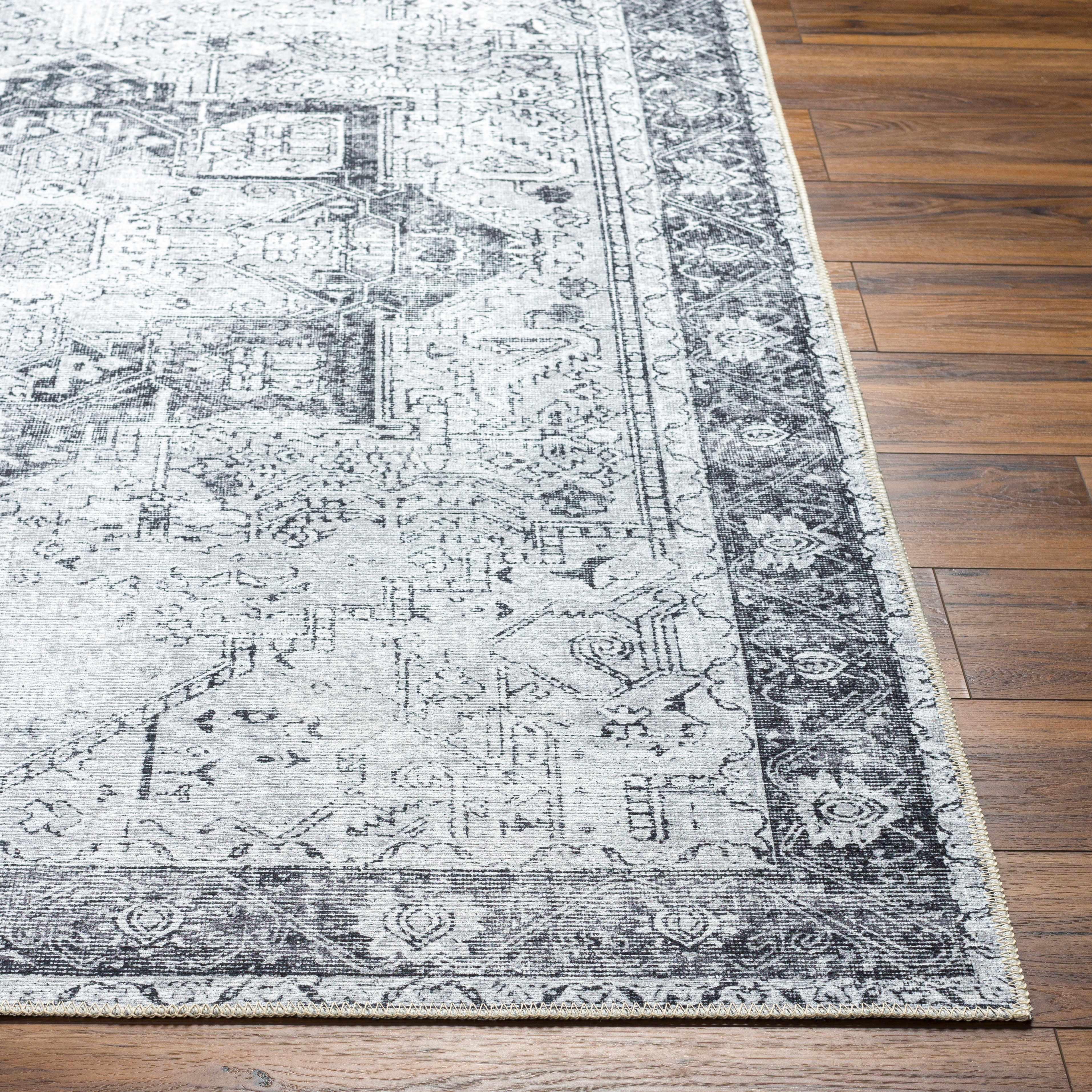 Rosman Gray Washable Area Rug