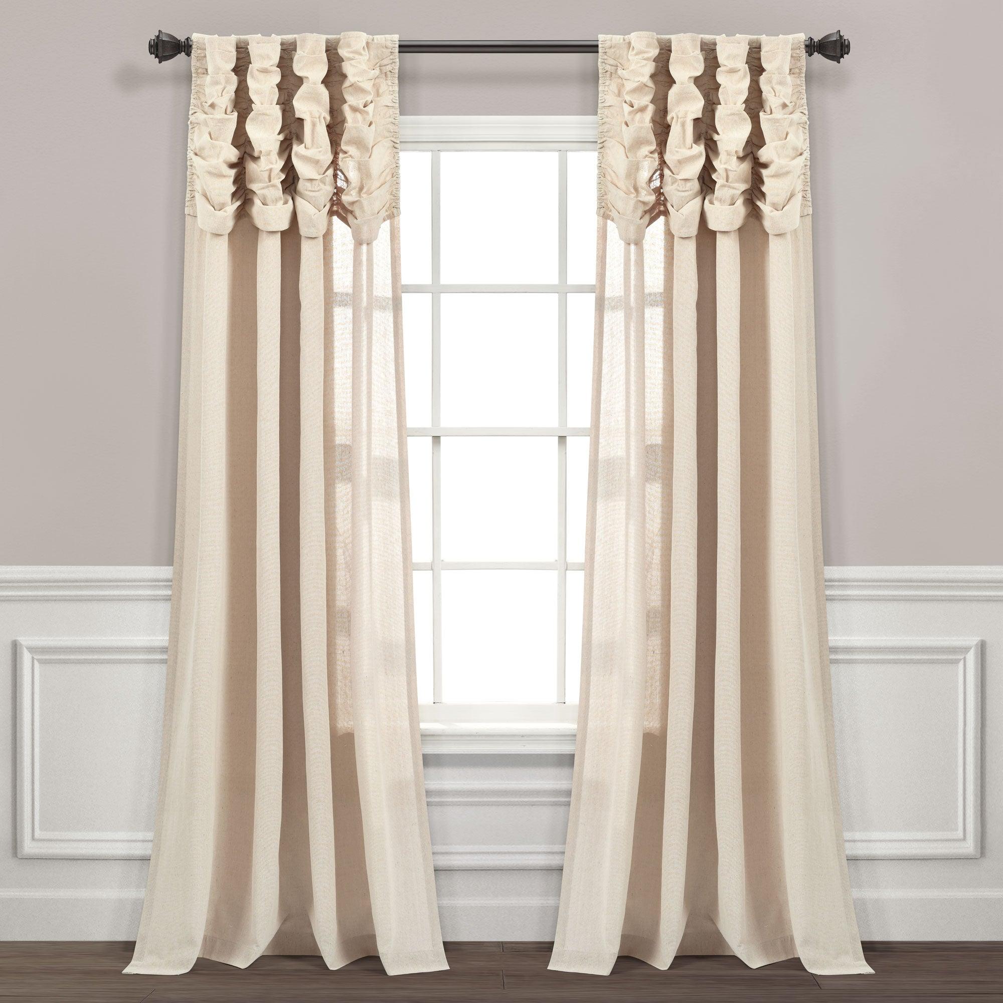 Ruched Waterfall Faux Linen Window Curtain Panel