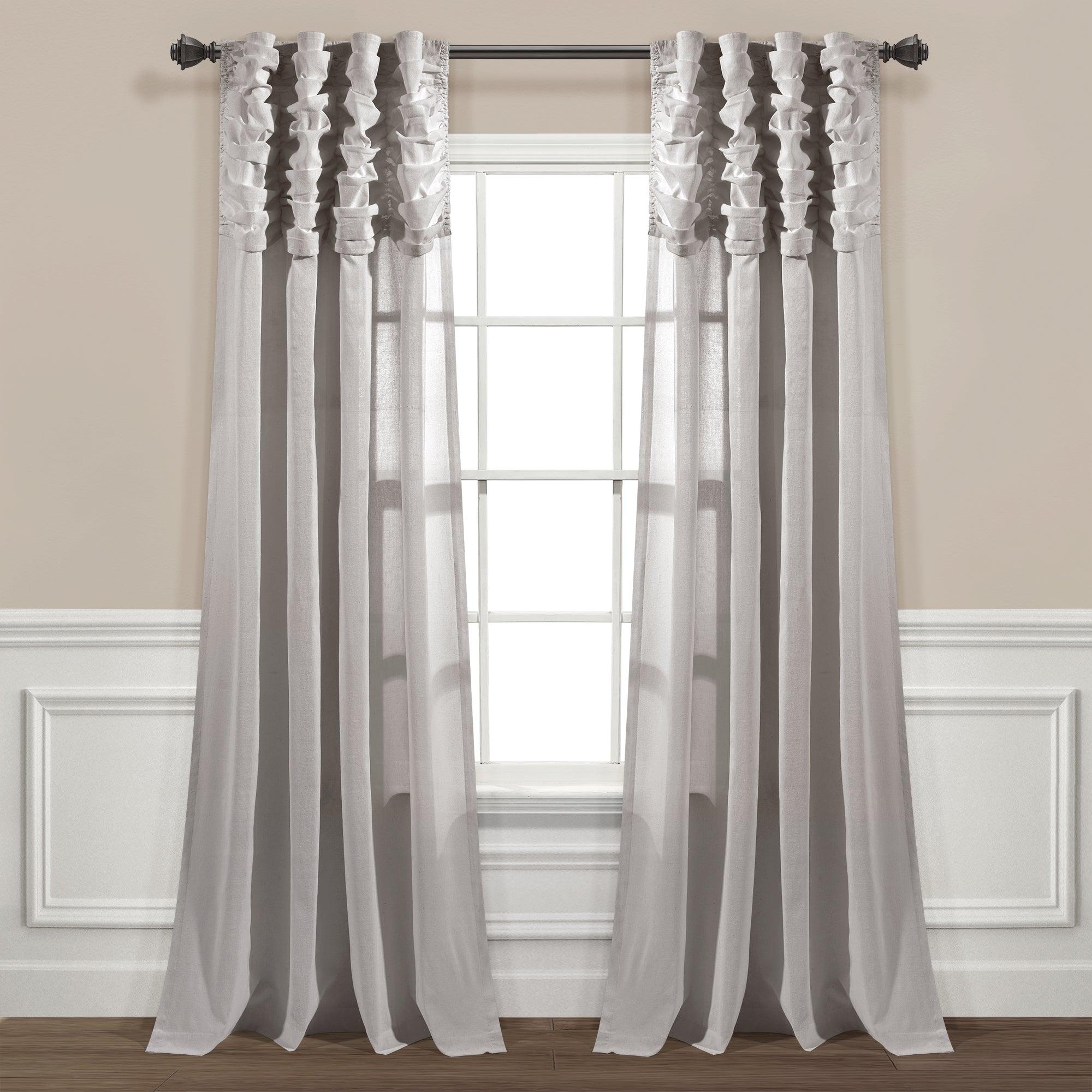 Ruched Waterfall Faux Linen Window Curtain Panel