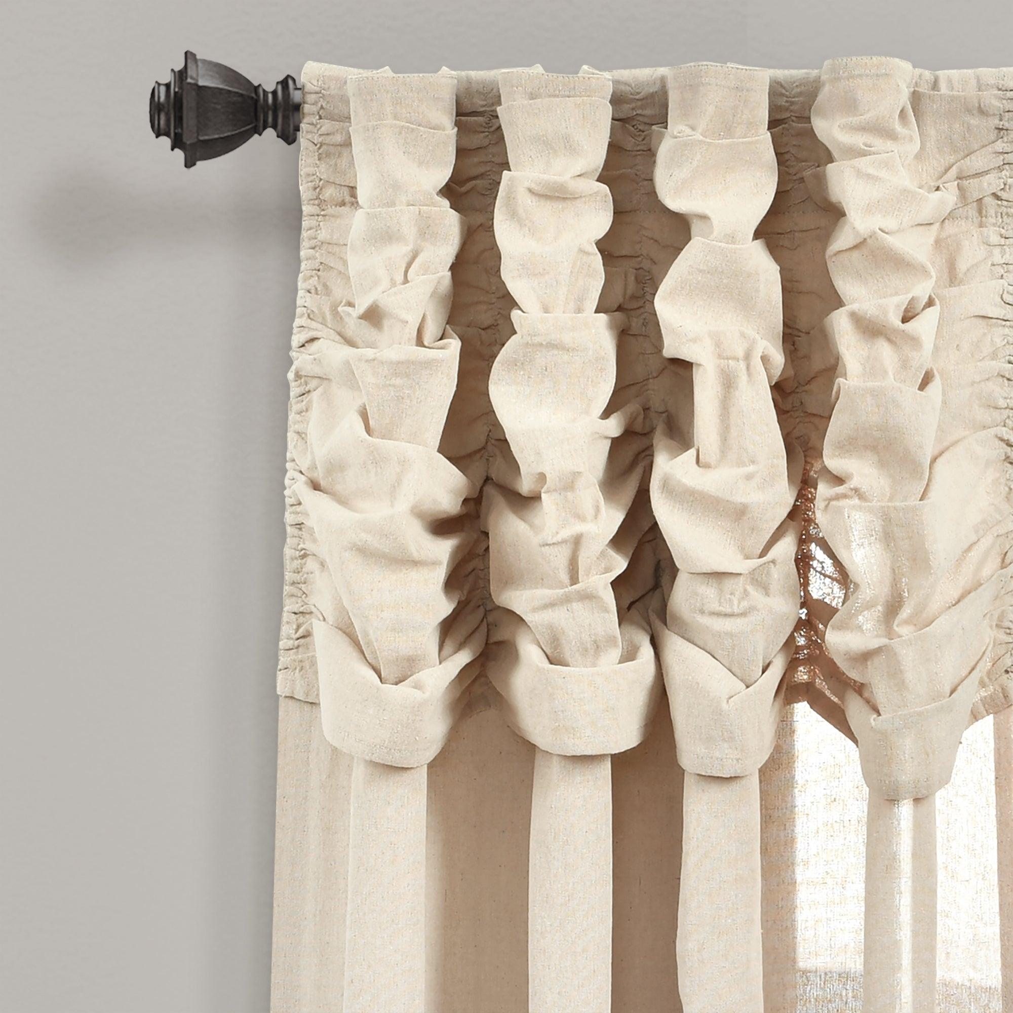 Ruched Waterfall Faux Linen Window Curtain Panel