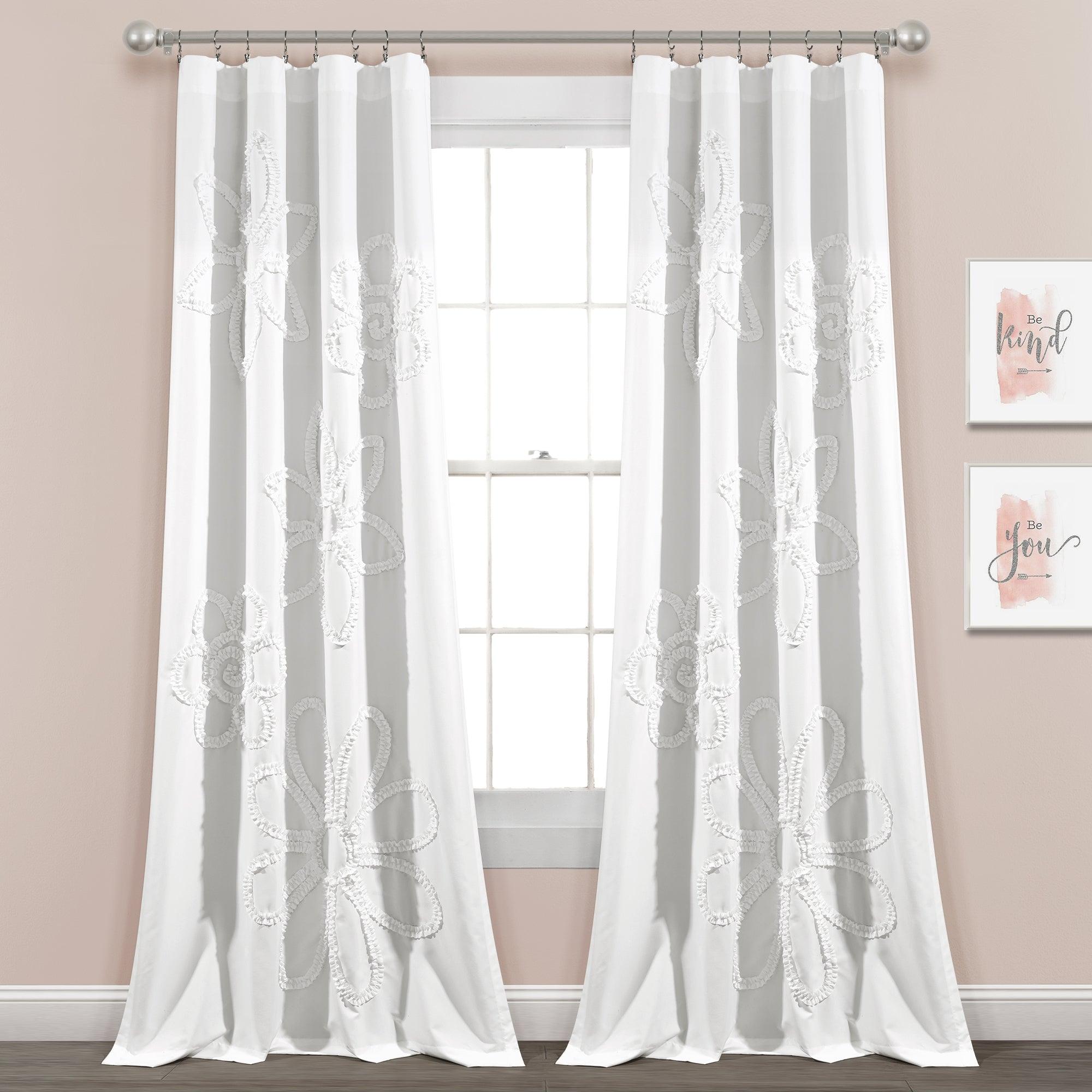 Ruffle Flower Window Curtain Panel Set