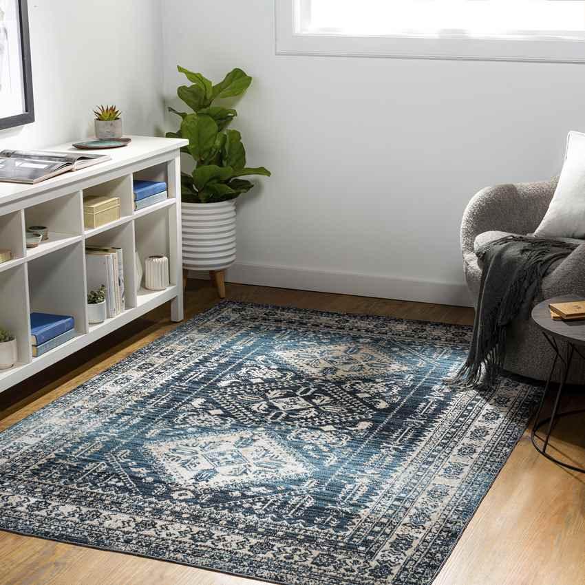 Salamonia Traditional Navy Washable Area Rug