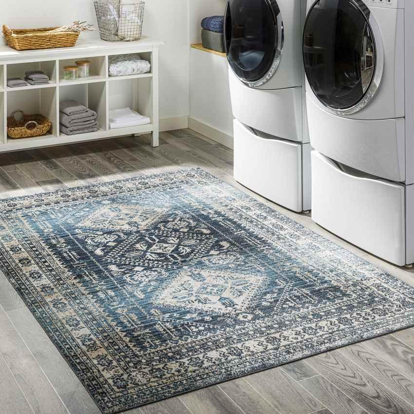 Salamonia Traditional Navy Washable Area Rug