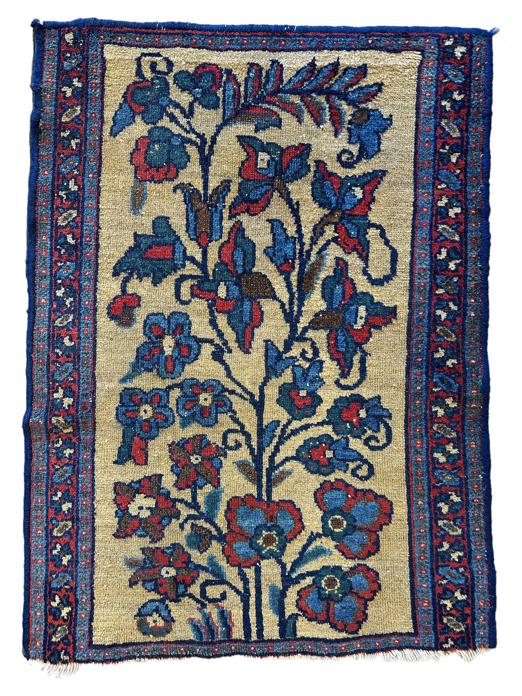 Small Antique Persian Malayer Tree of Life Rug 23” x 33”