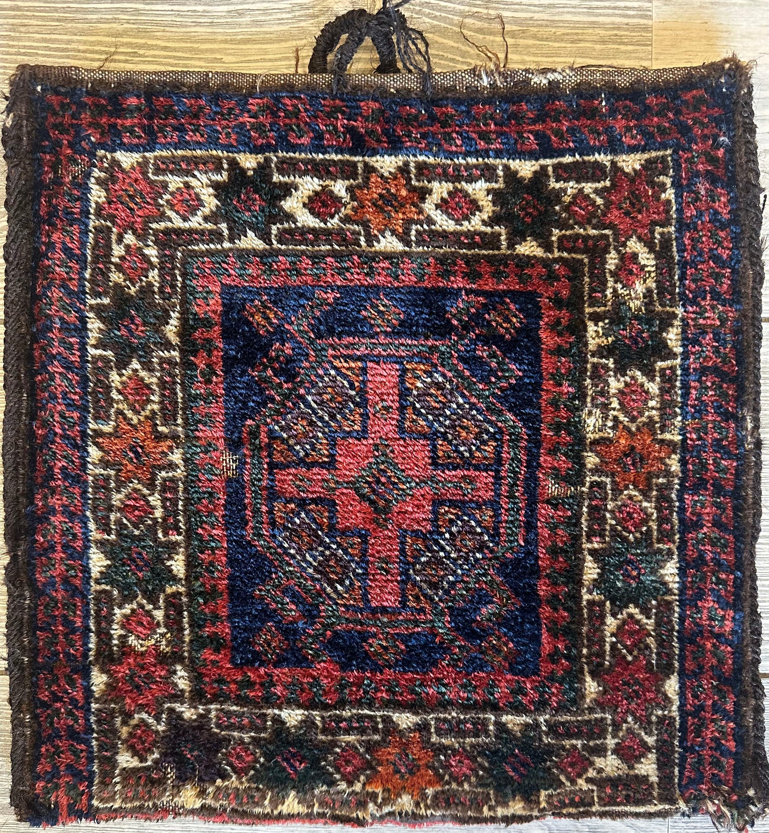 Small Vintage Kurdish Circa 1950s Wool on Wool Complete Bag - 14" X 14"