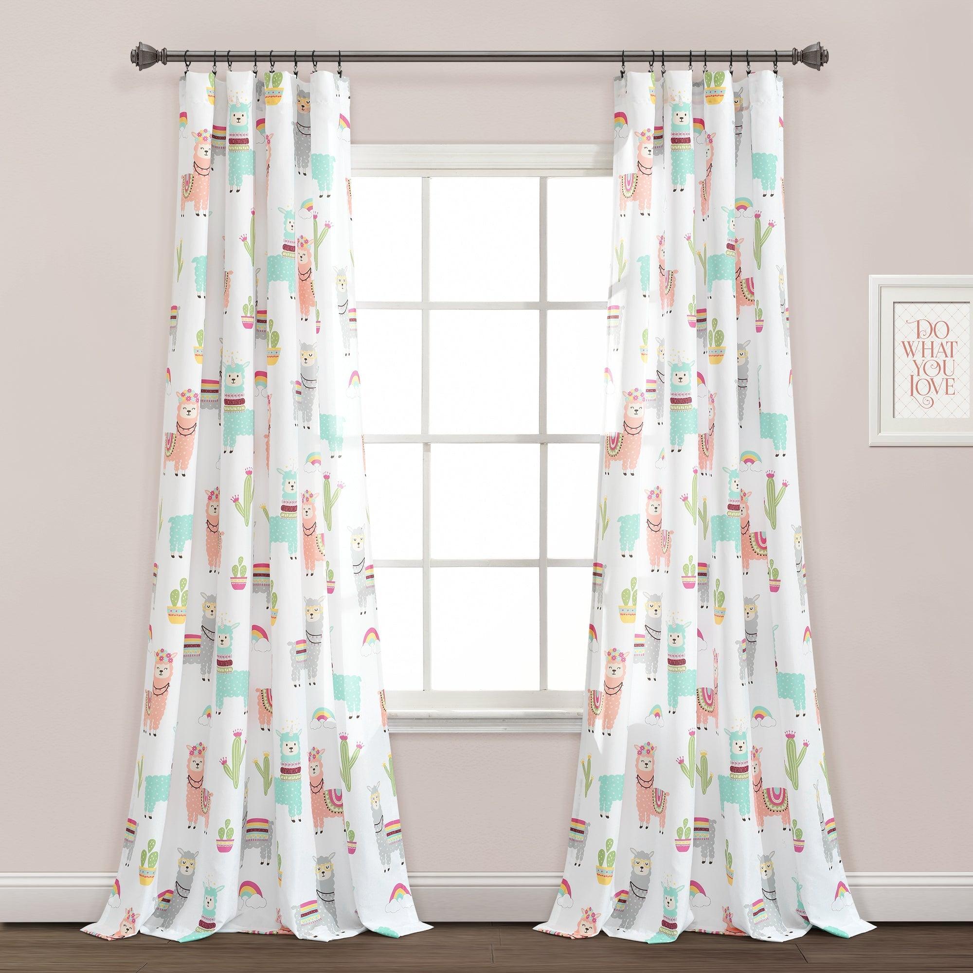 Southwest Llama Cactus Window Curtain Panel Set