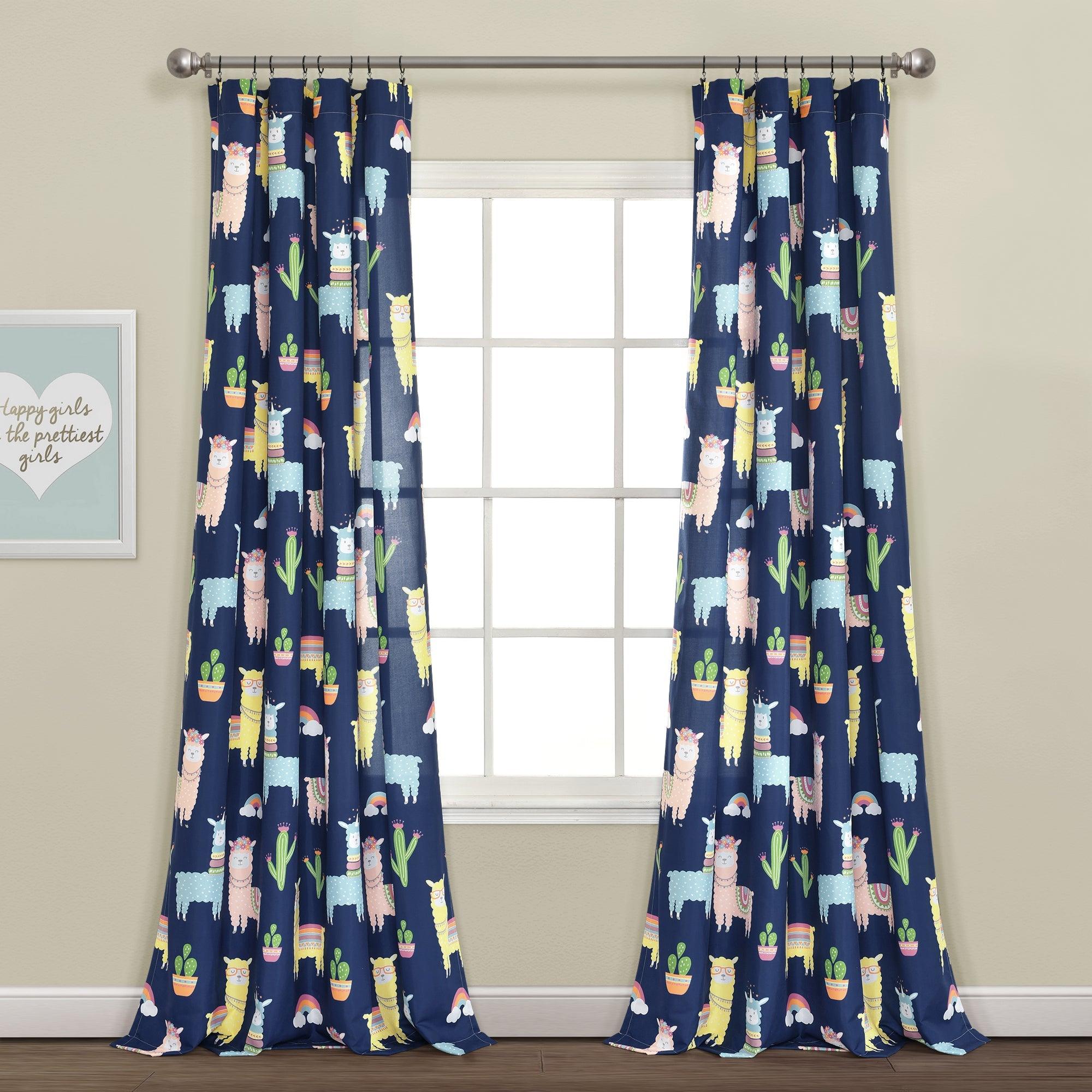 Southwest Llama Cactus Window Curtain Panel Set