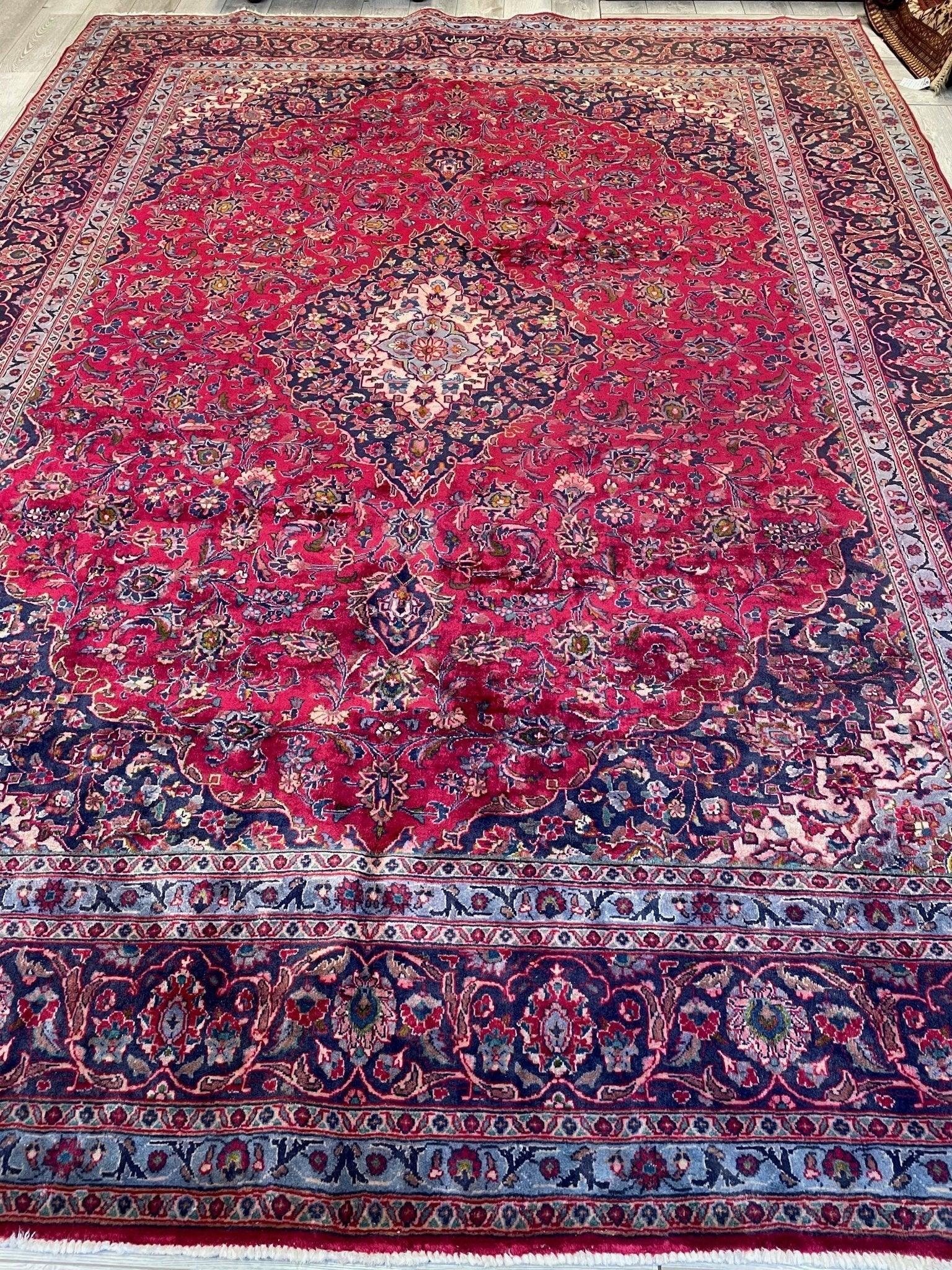 Spectacular Hand Knotted Mashhad Distressed Area Rug 10x13 ft