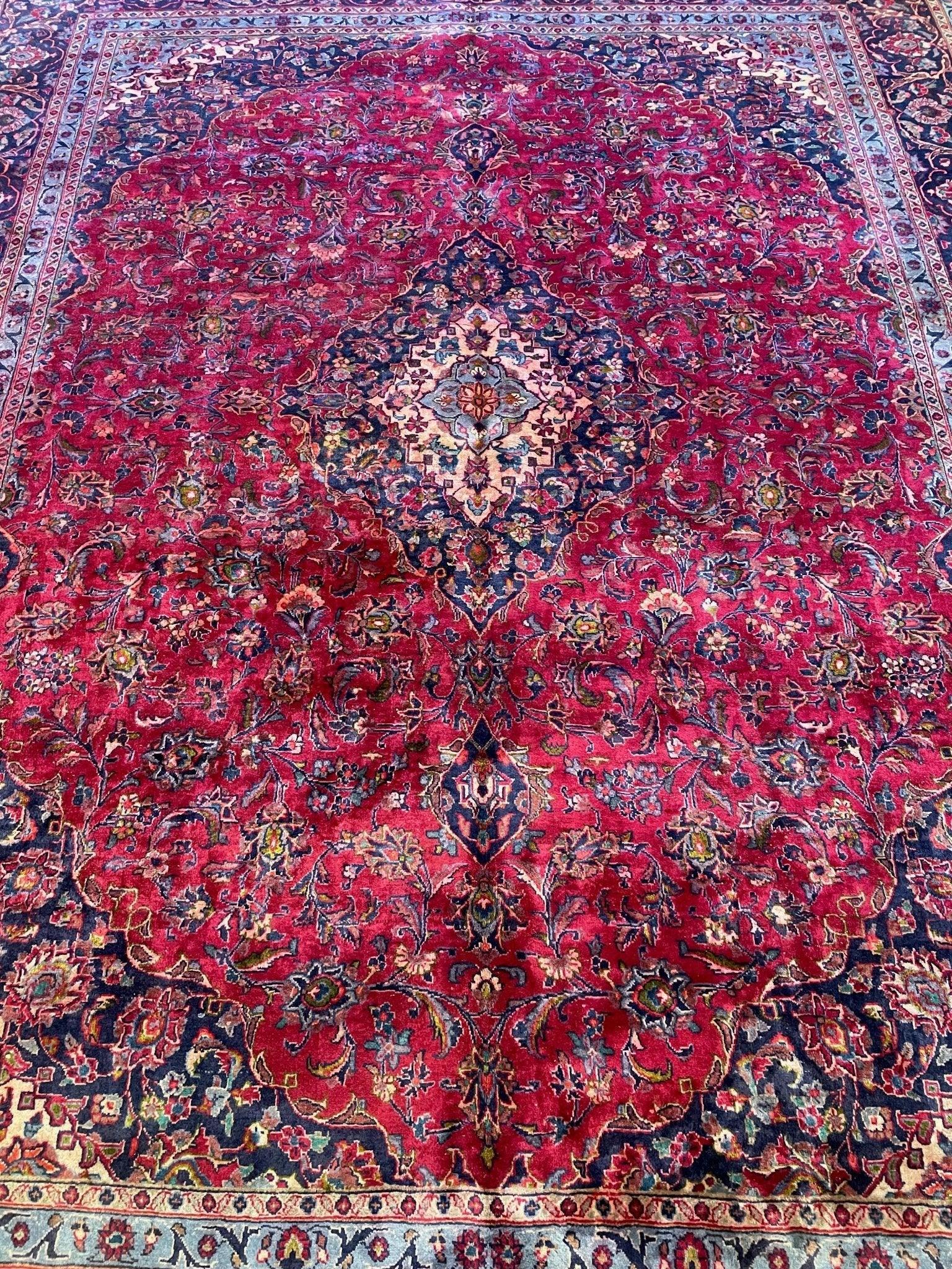 Spectacular Hand Knotted Mashhad Distressed Area Rug 10x13 ft