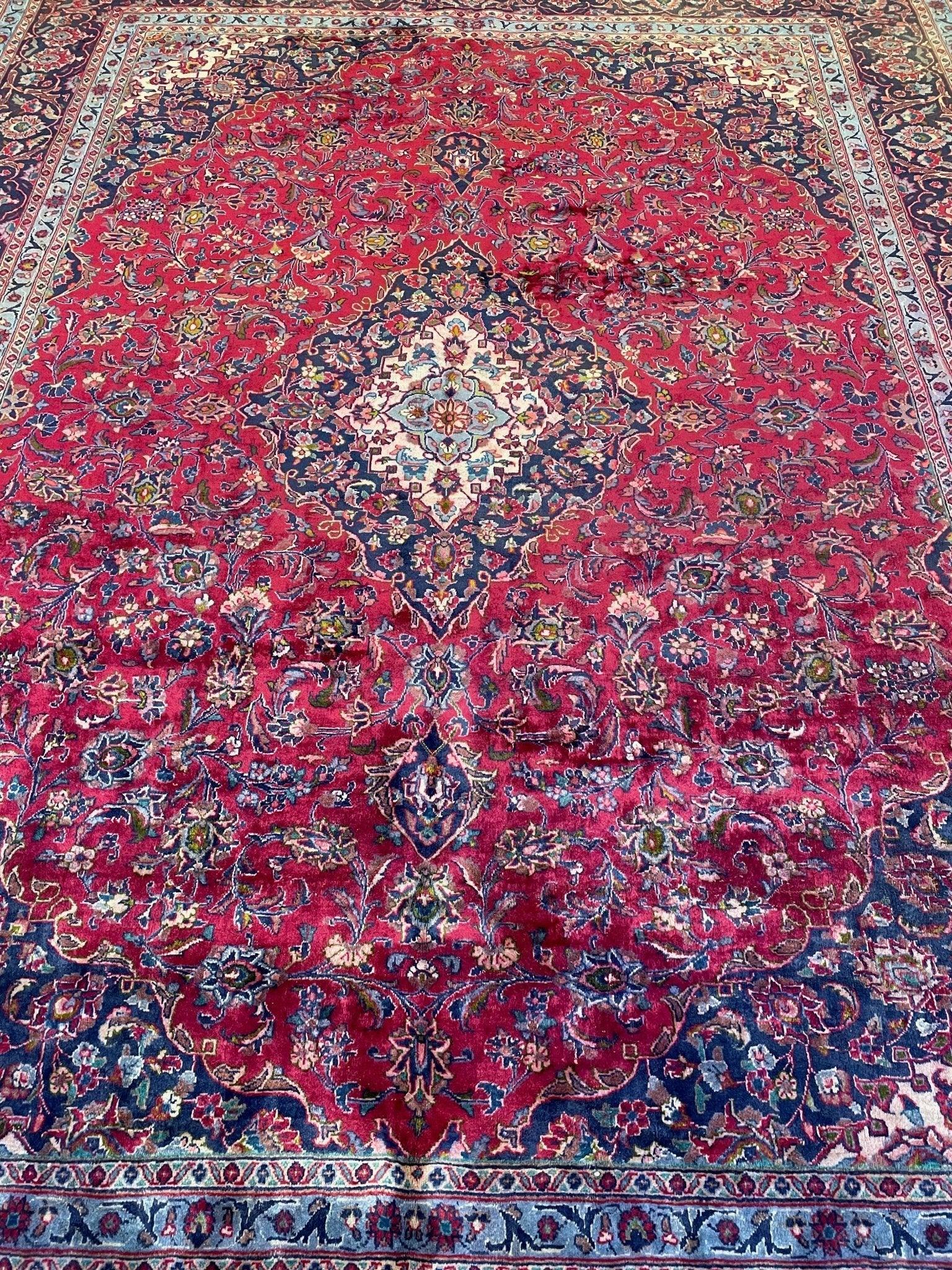 Spectacular Hand Knotted Mashhad Distressed Area Rug 10x13 ft