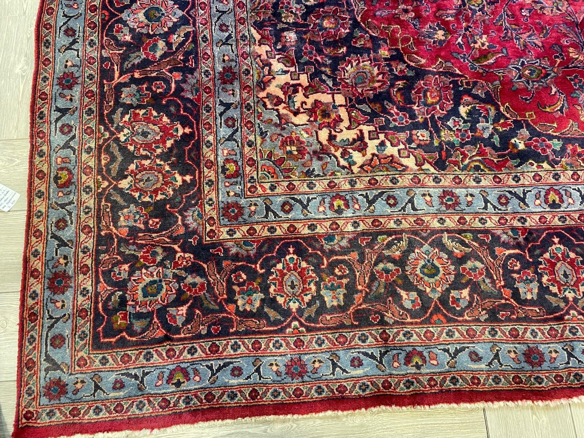 Spectacular Hand Knotted Mashhad Distressed Area Rug 10x13 ft