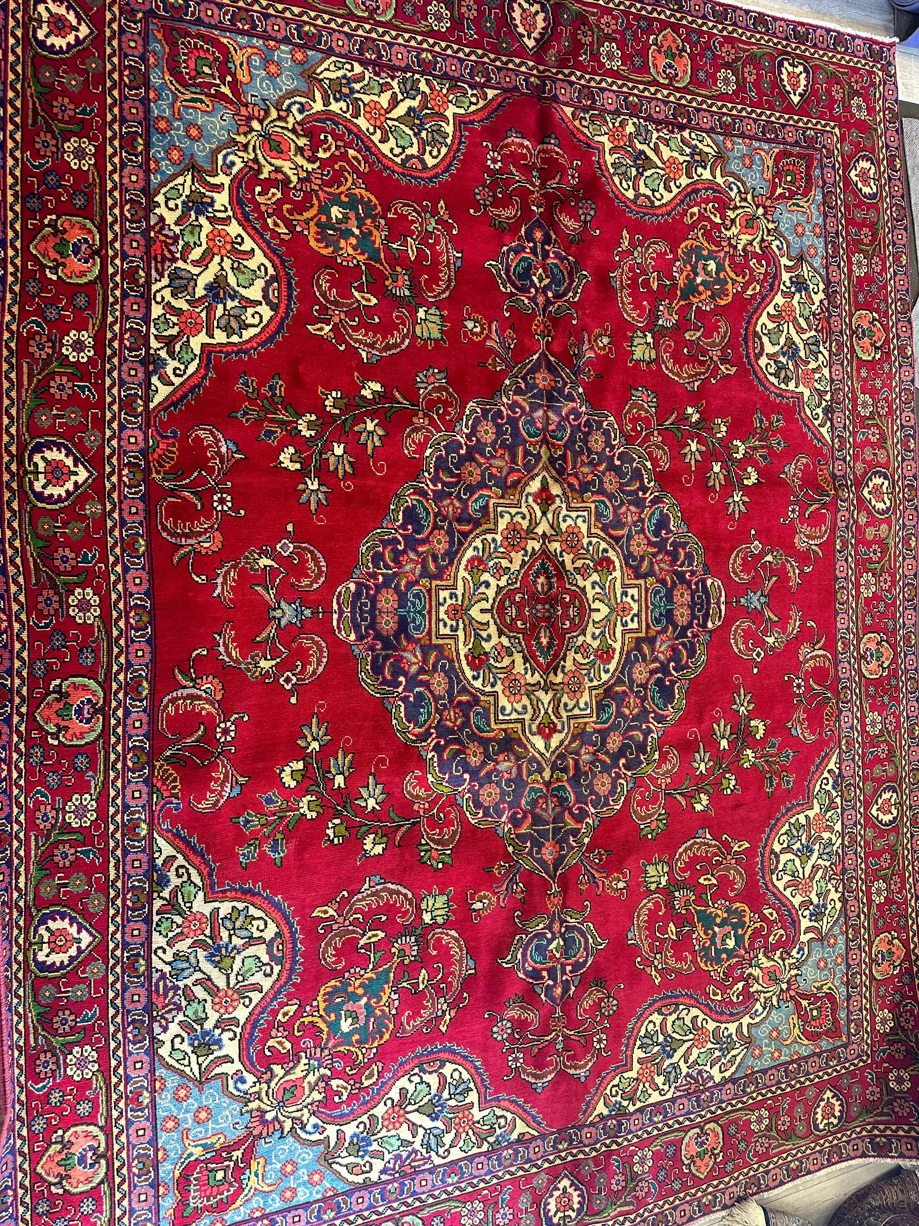 Spectacular handmade vintage vegetable tabriz rug 10x13 ft