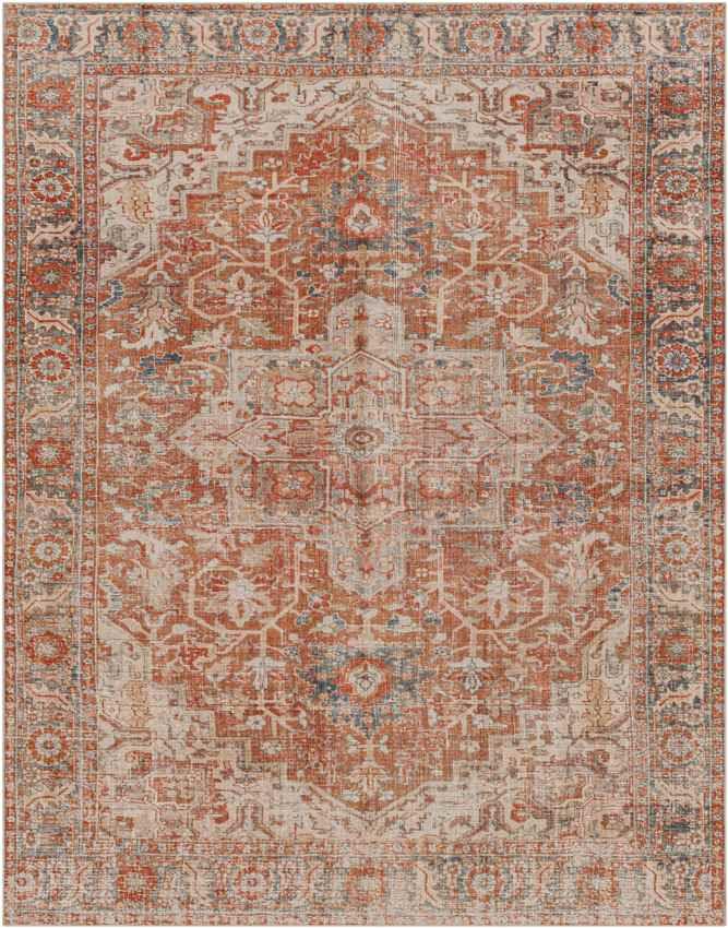 St Jacob Traditional Burnt Orange Washable Area Rug