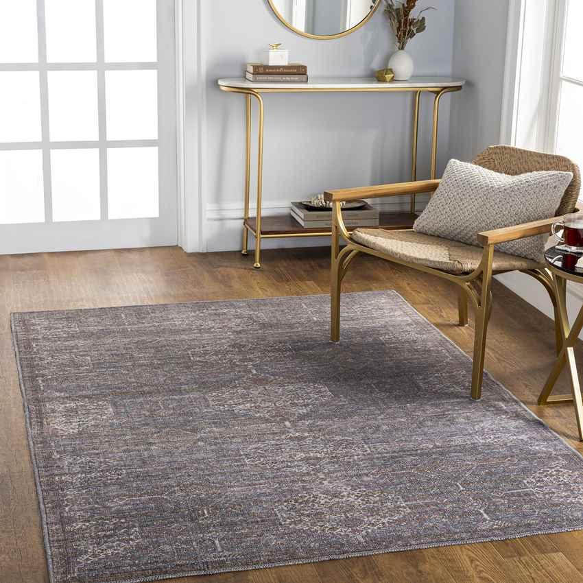 St John Traditional Brown Washable Area Rug