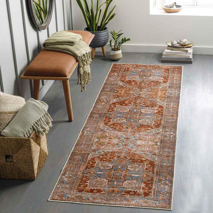 St Johns Traditional Burnt Orange Washable Area Rug