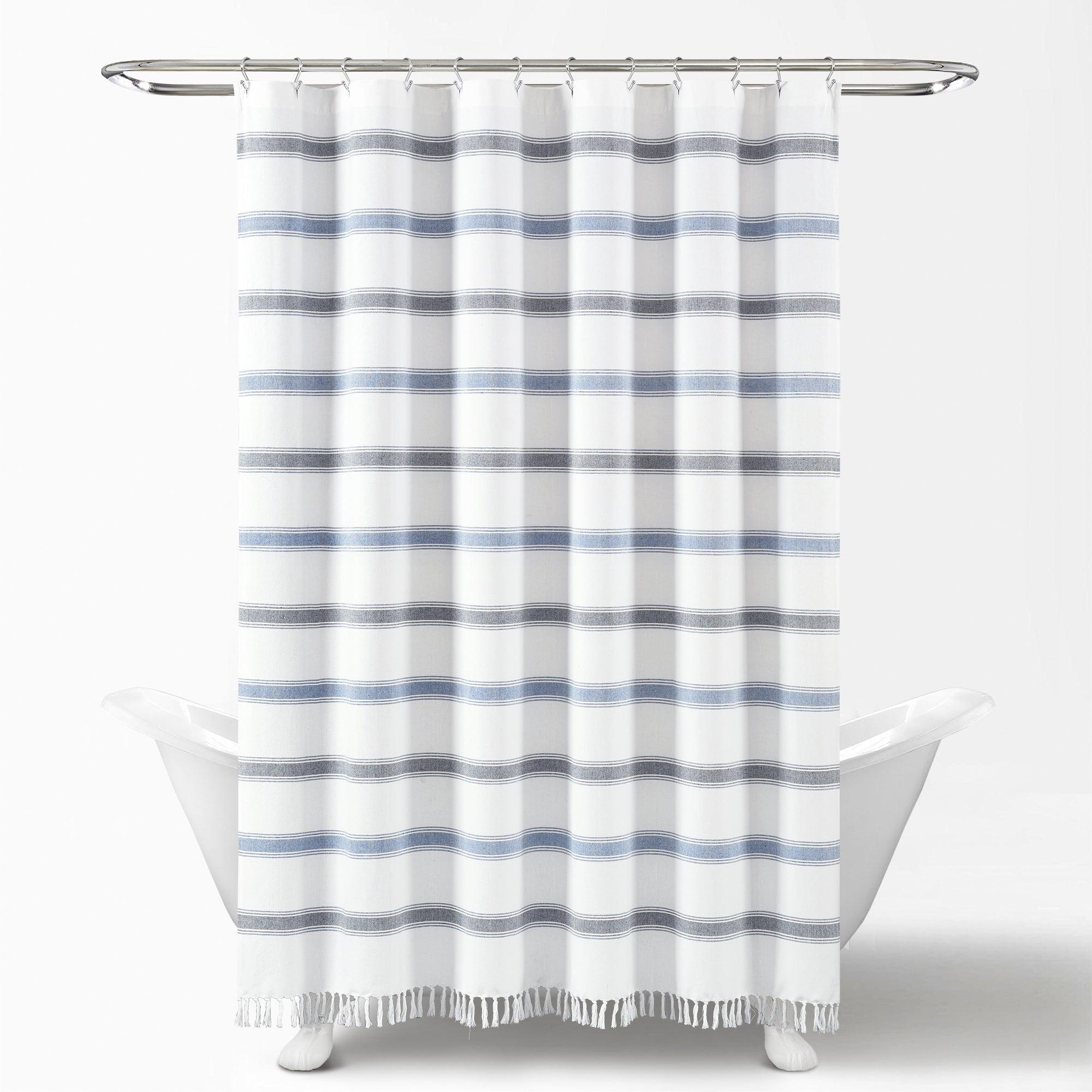 Stripe Woven Textured Yarn Dyed Recycled Cotton Shower Curtain