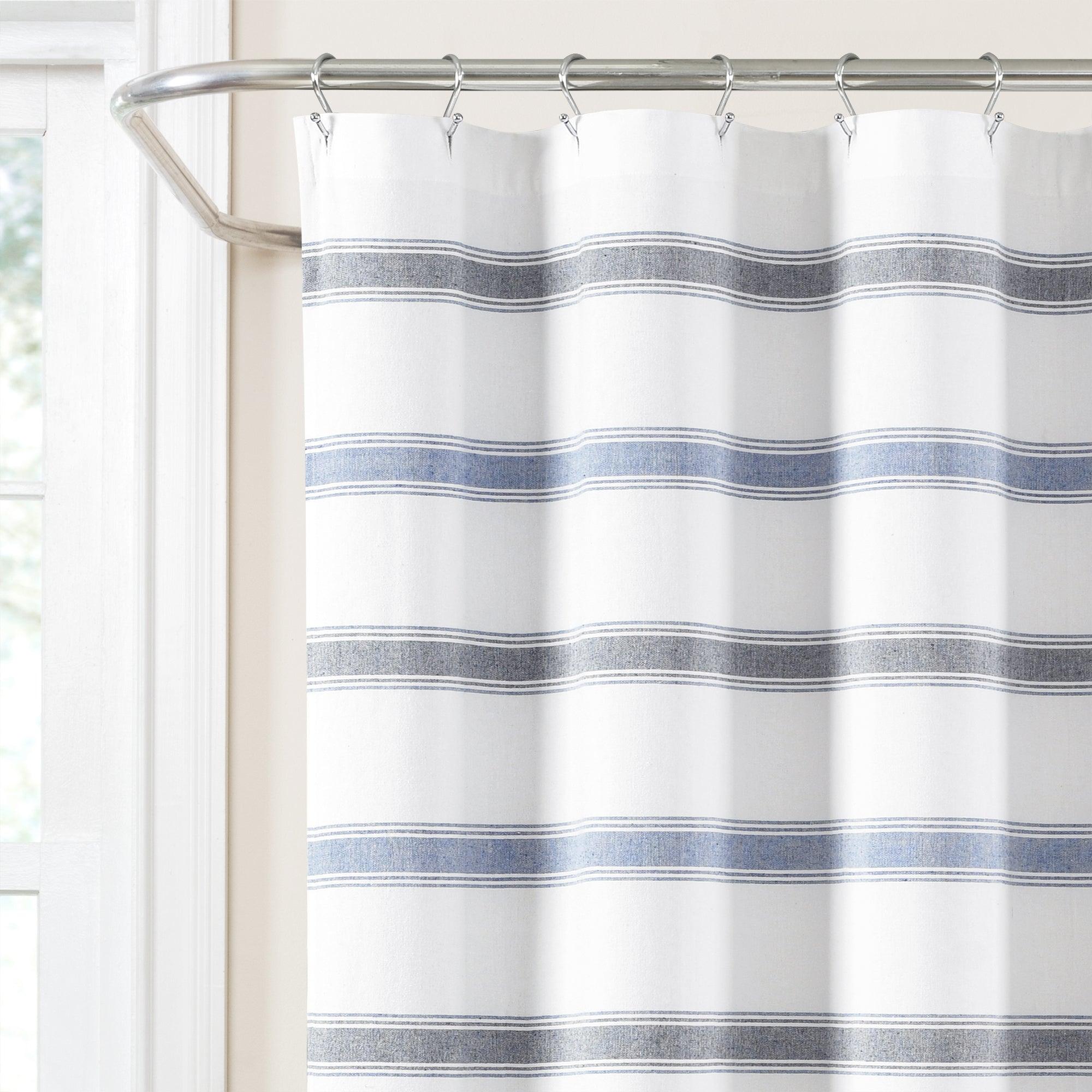 Stripe Woven Textured Yarn Dyed Recycled Cotton Shower Curtain