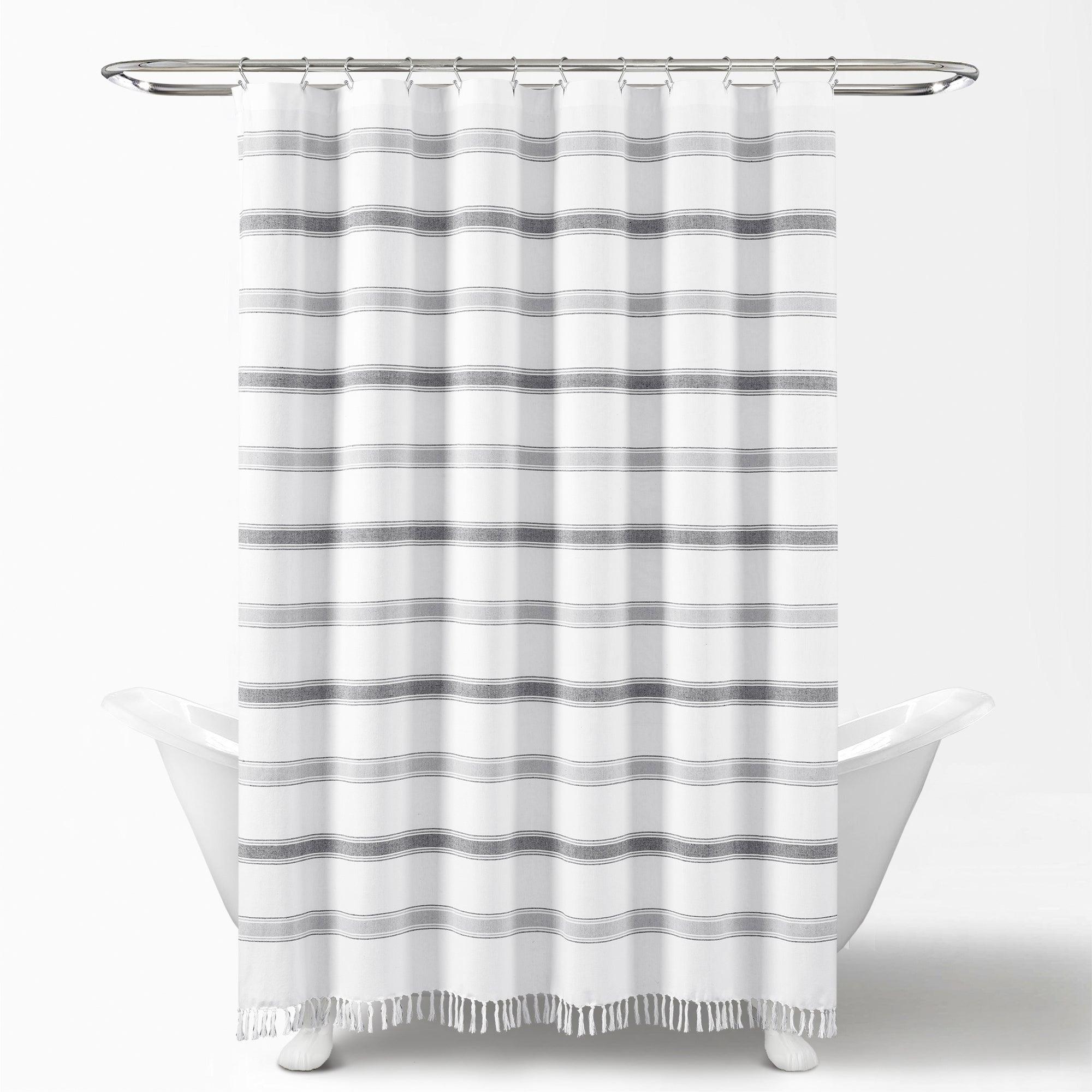 Stripe Woven Textured Yarn Dyed Recycled Cotton Shower Curtain