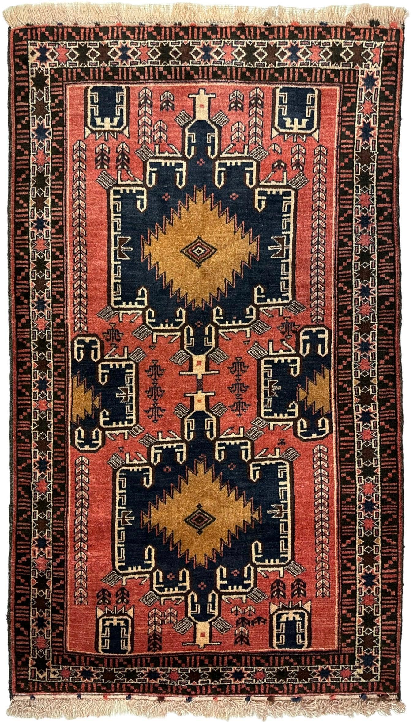 Stunning Afghani Baluchi Tribal Wool Rug Vegi Color 3x5 Ft