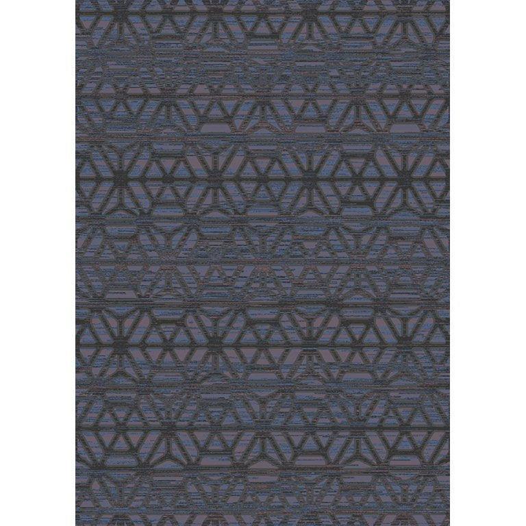 Symphony Anthracite Grey Blue Trellis Moroccan Modern Geometric Wavy Lines Contemporary Area Rug 5'2'' X 7'6''