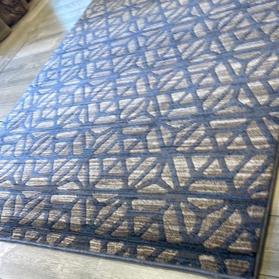 Symphony Anthracite Grey Blue Trellis Moroccan Modern Geometric Wavy Lines Contemporary Area Rug 5'2'' X 7'6''