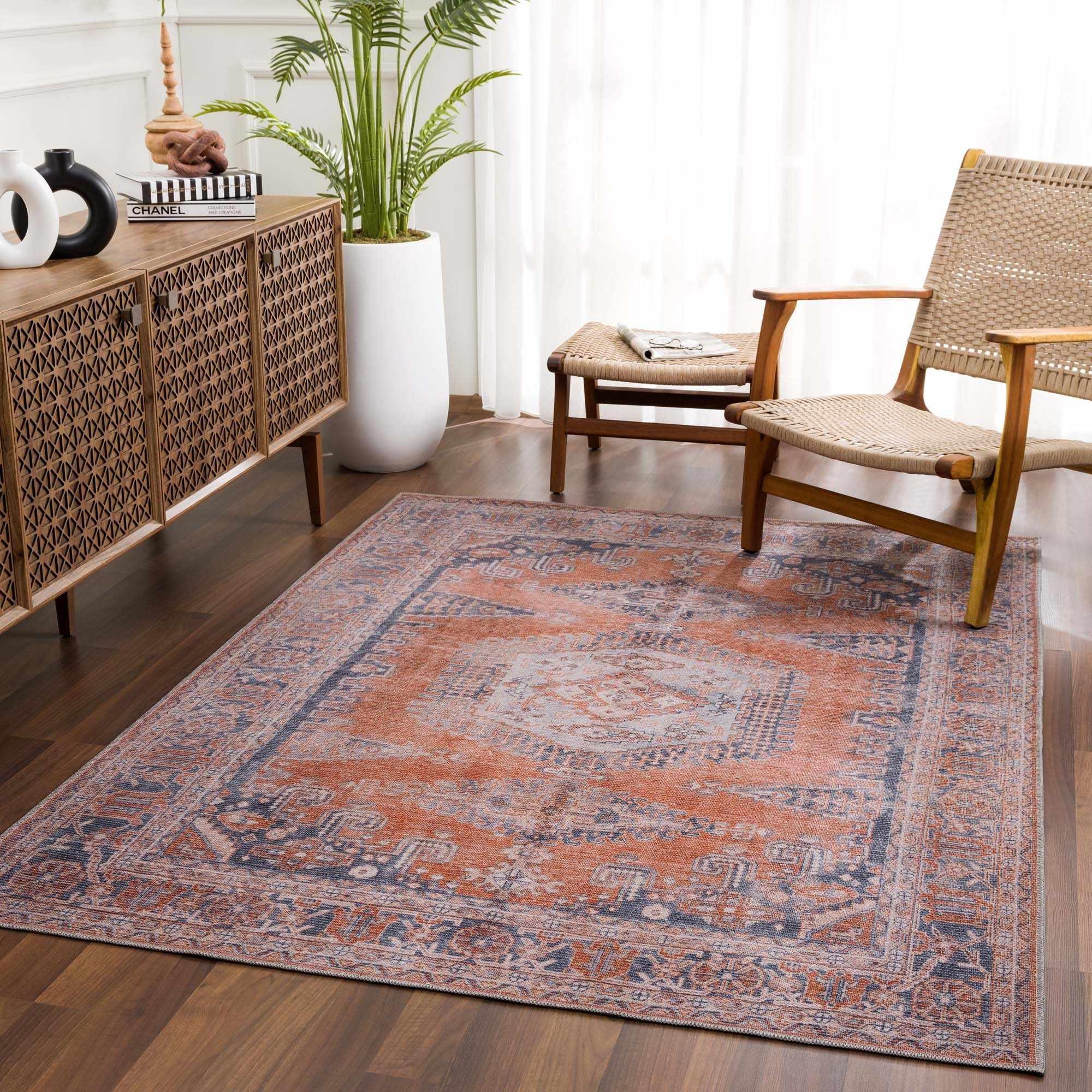 Taber Burnt Orange Washable Rug