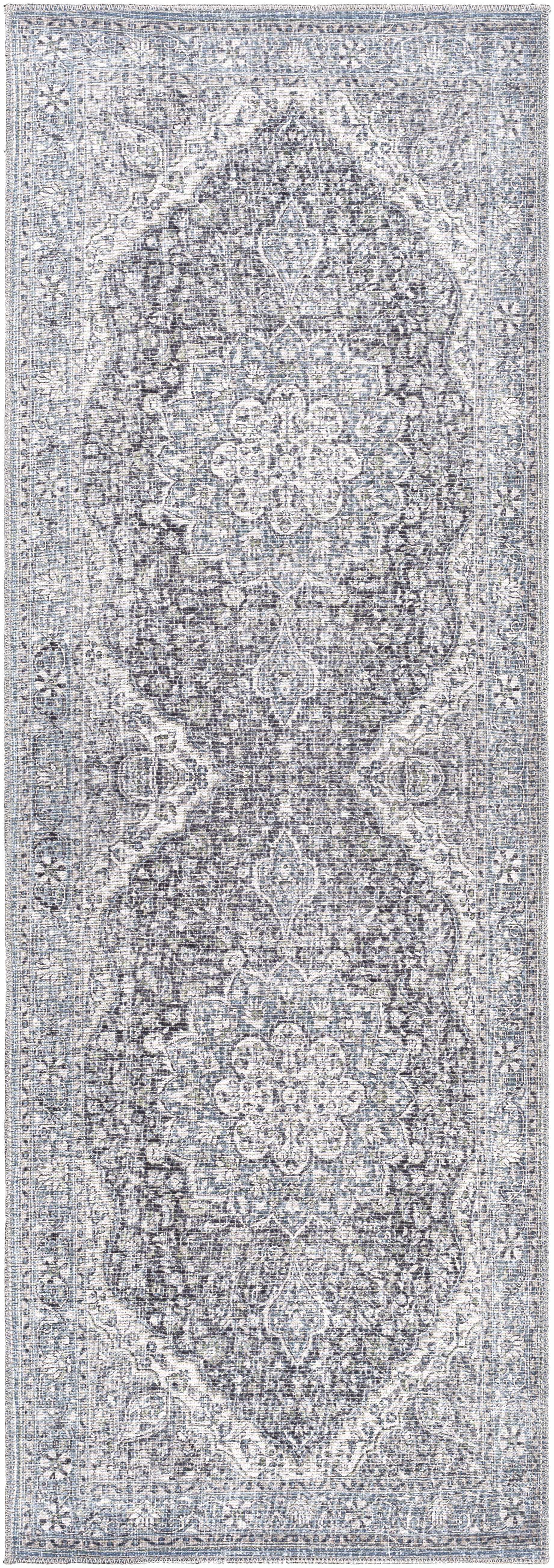 Tavas Blue Medallion Washable Rug