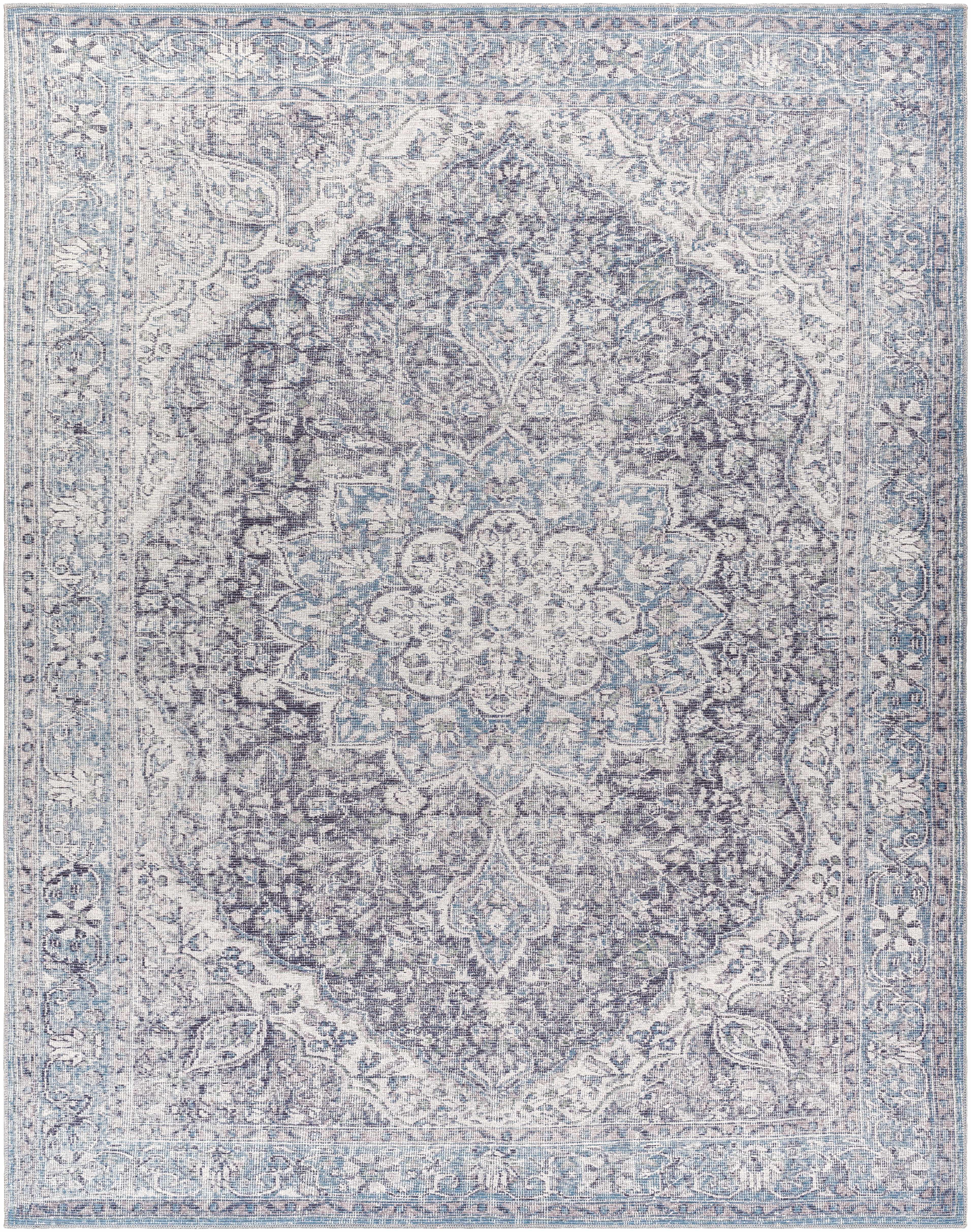 Tavas Blue Medallion Washable Rug