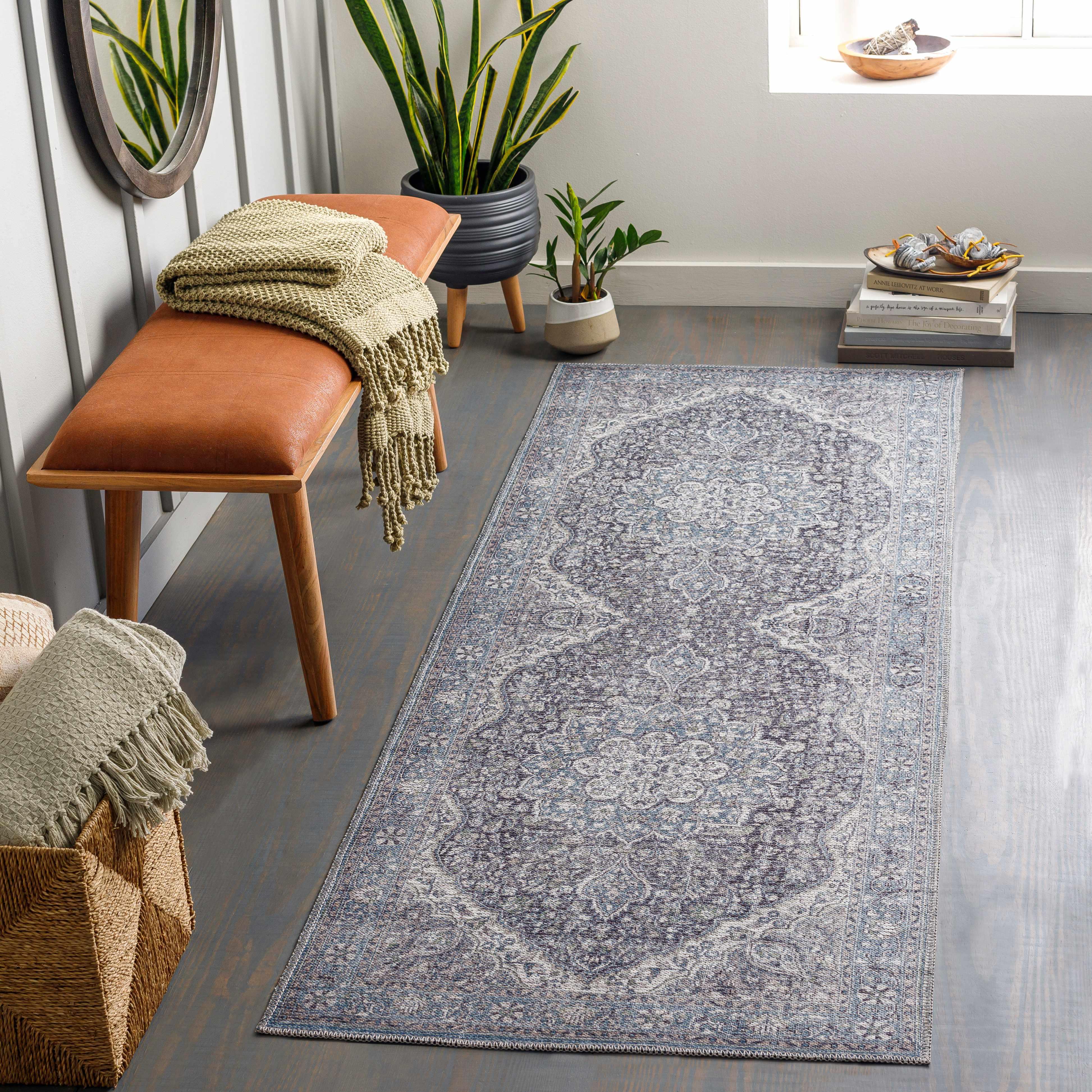 Tavas Blue Medallion Washable Rug