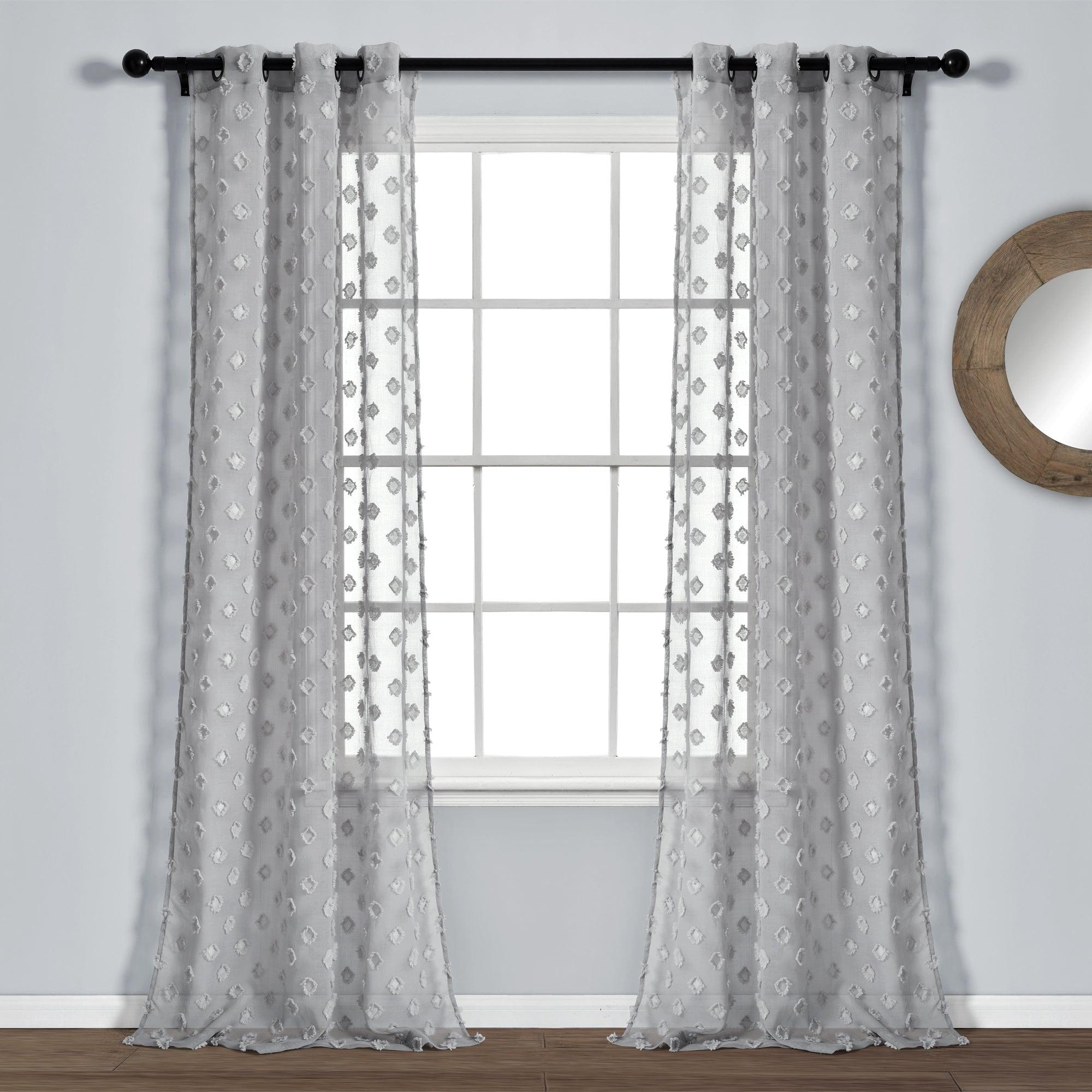 Textured Dot Grommet Sheer Window Curtain Panel Set