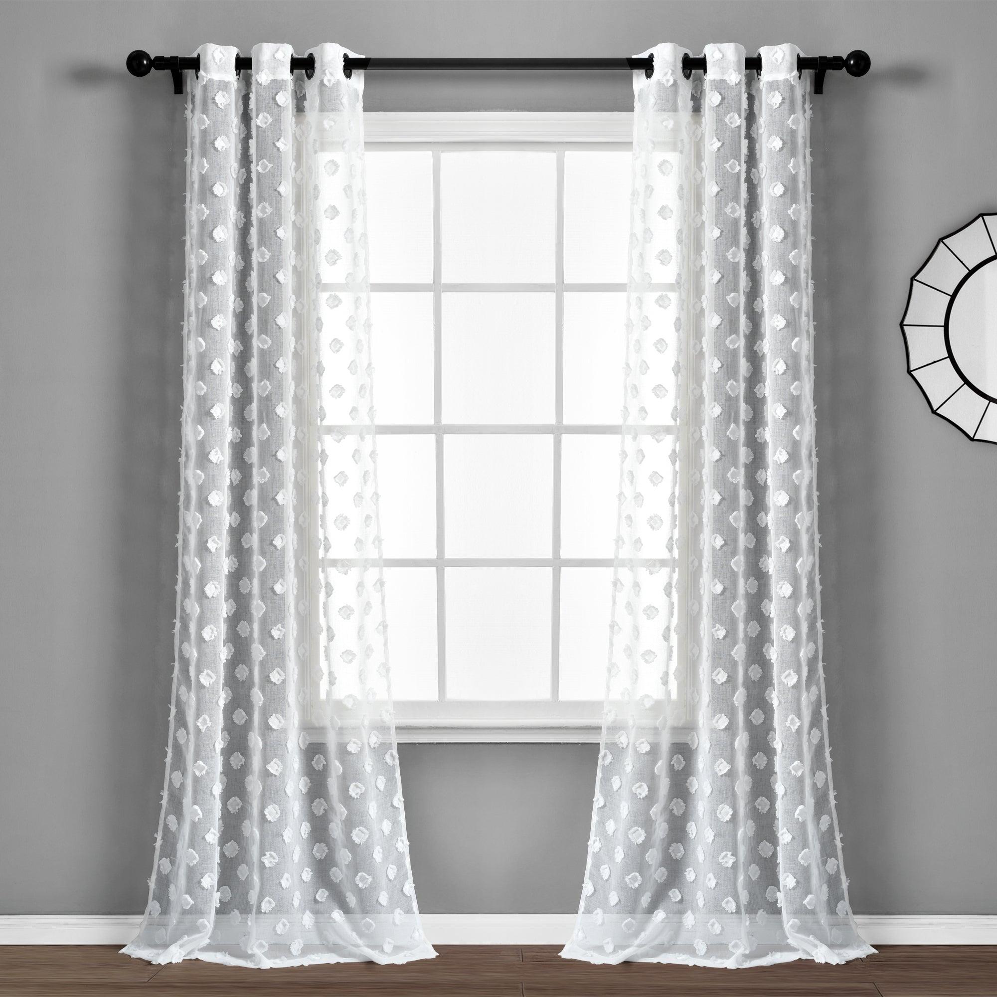 Textured Dot Grommet Sheer Window Curtain Panel Set