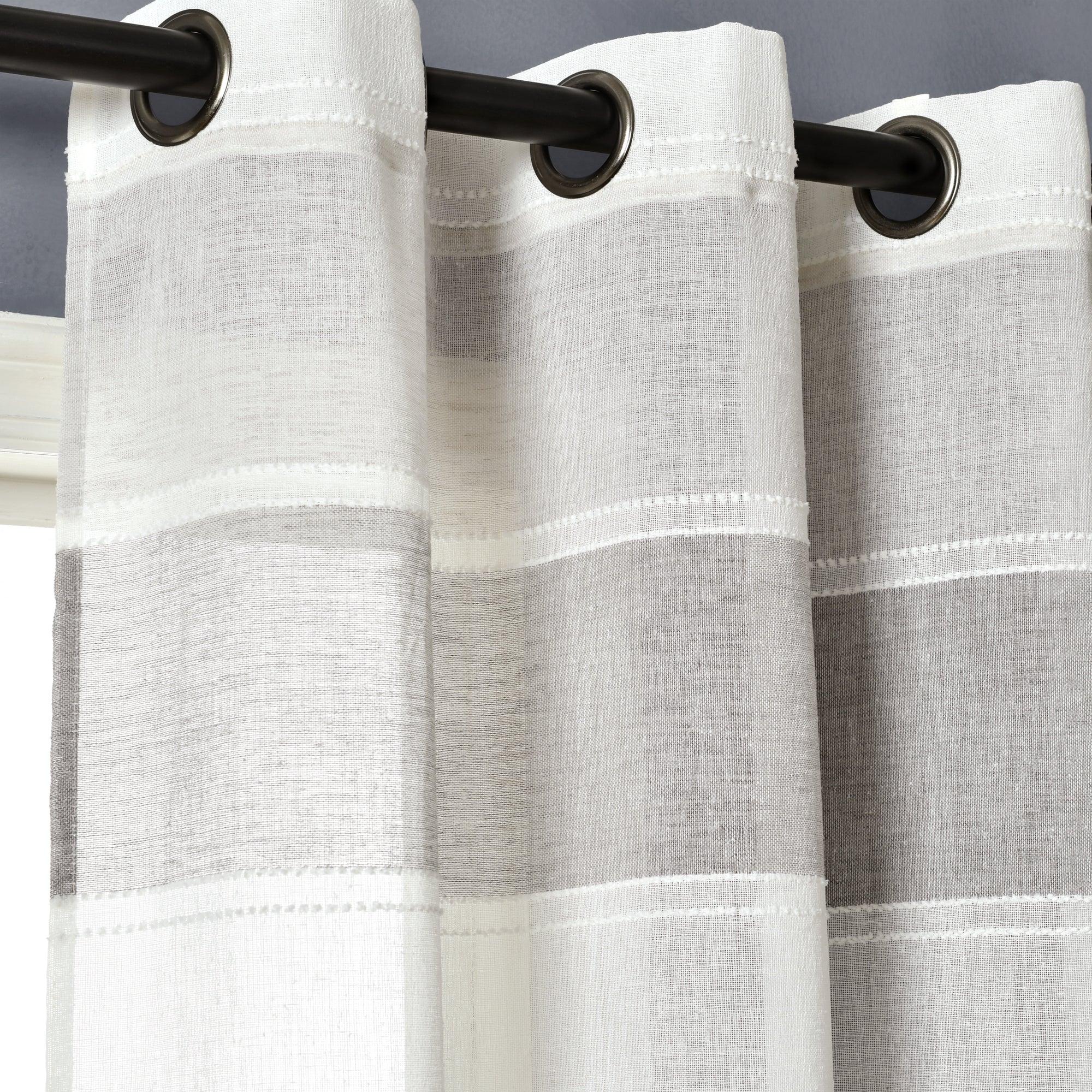 Textured Stripe Grommet Sheer Window Curtain Panel Set