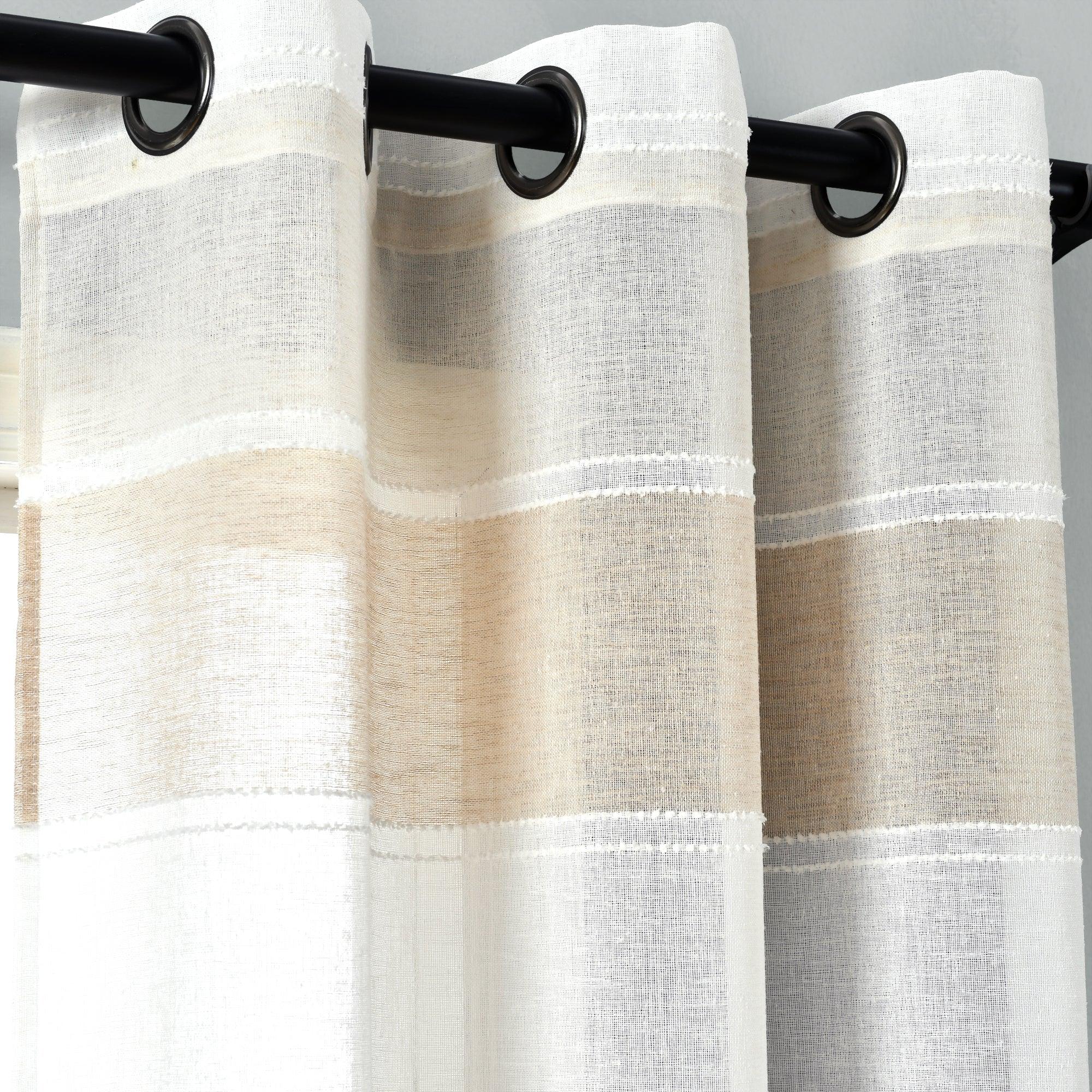 Textured Stripe Grommet Sheer Window Curtain Panel Set