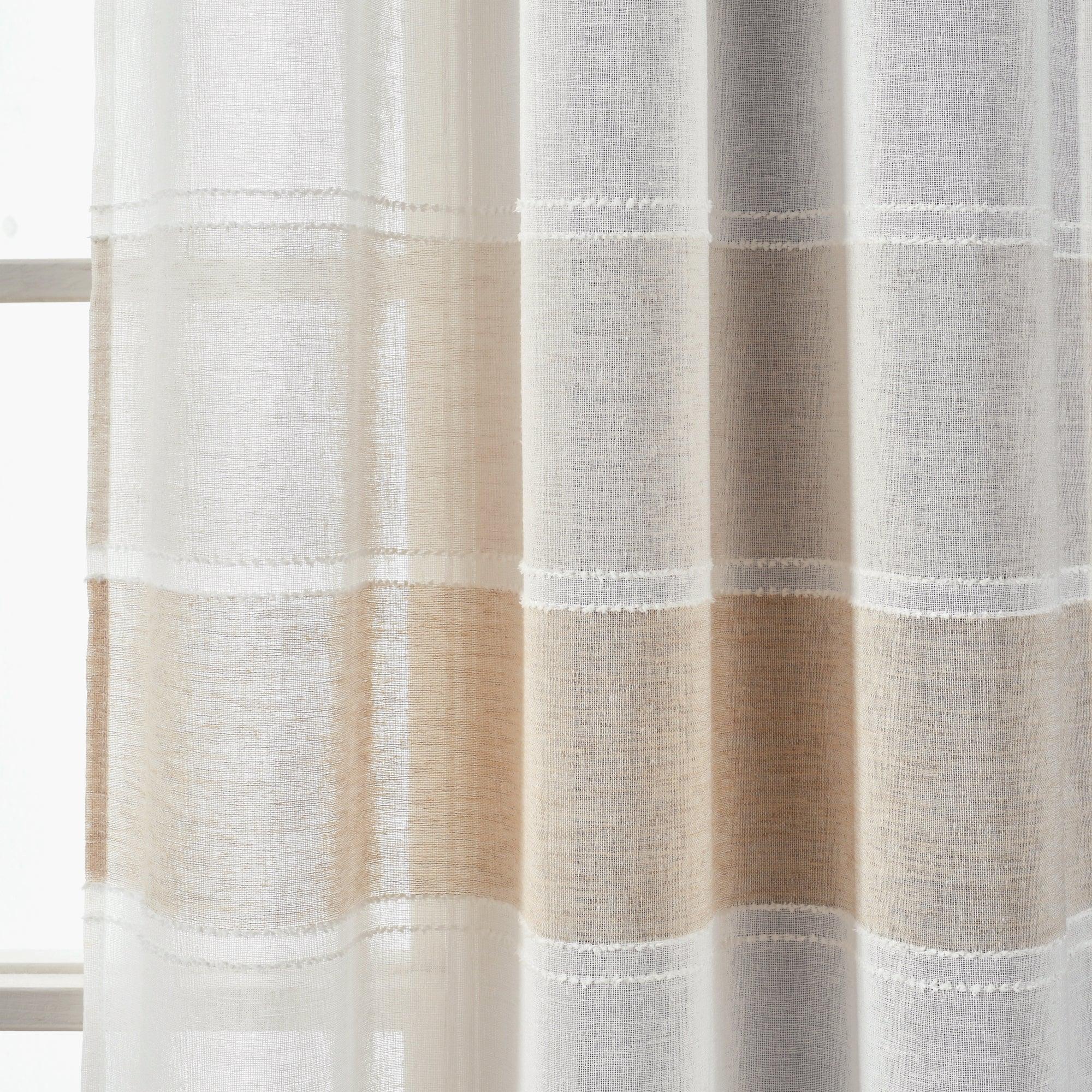 Textured Stripe Grommet Sheer Window Curtain Panel Set