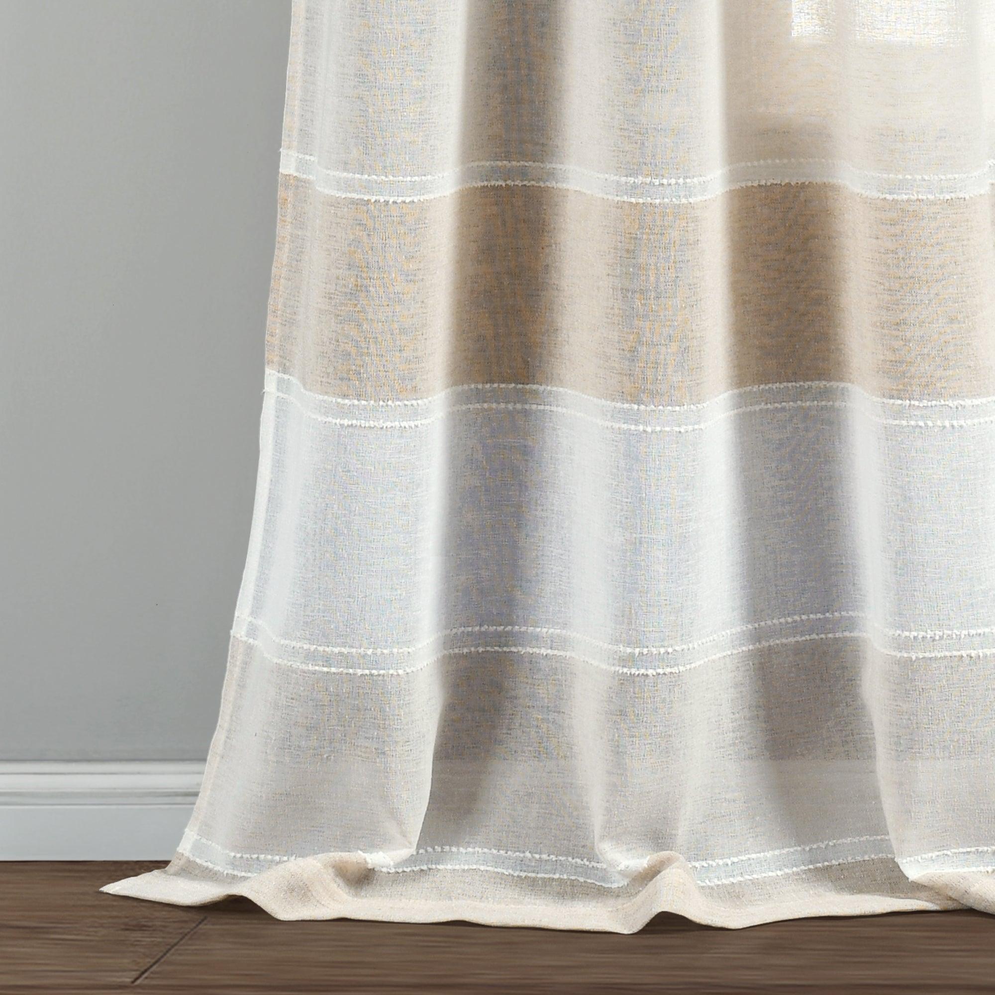 Textured Stripe Grommet Sheer Window Curtain Panel Set